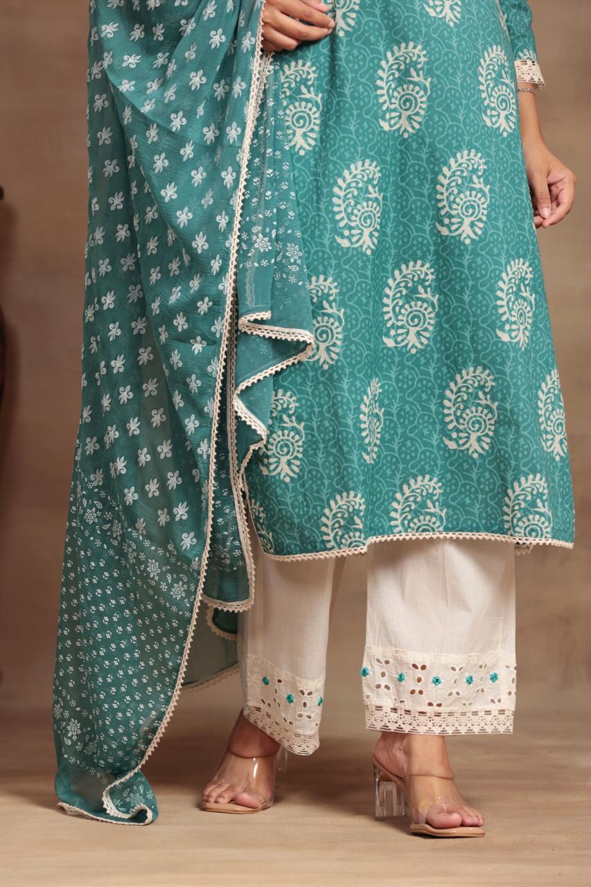 Sequined Embroidered Cotton Kurta Set