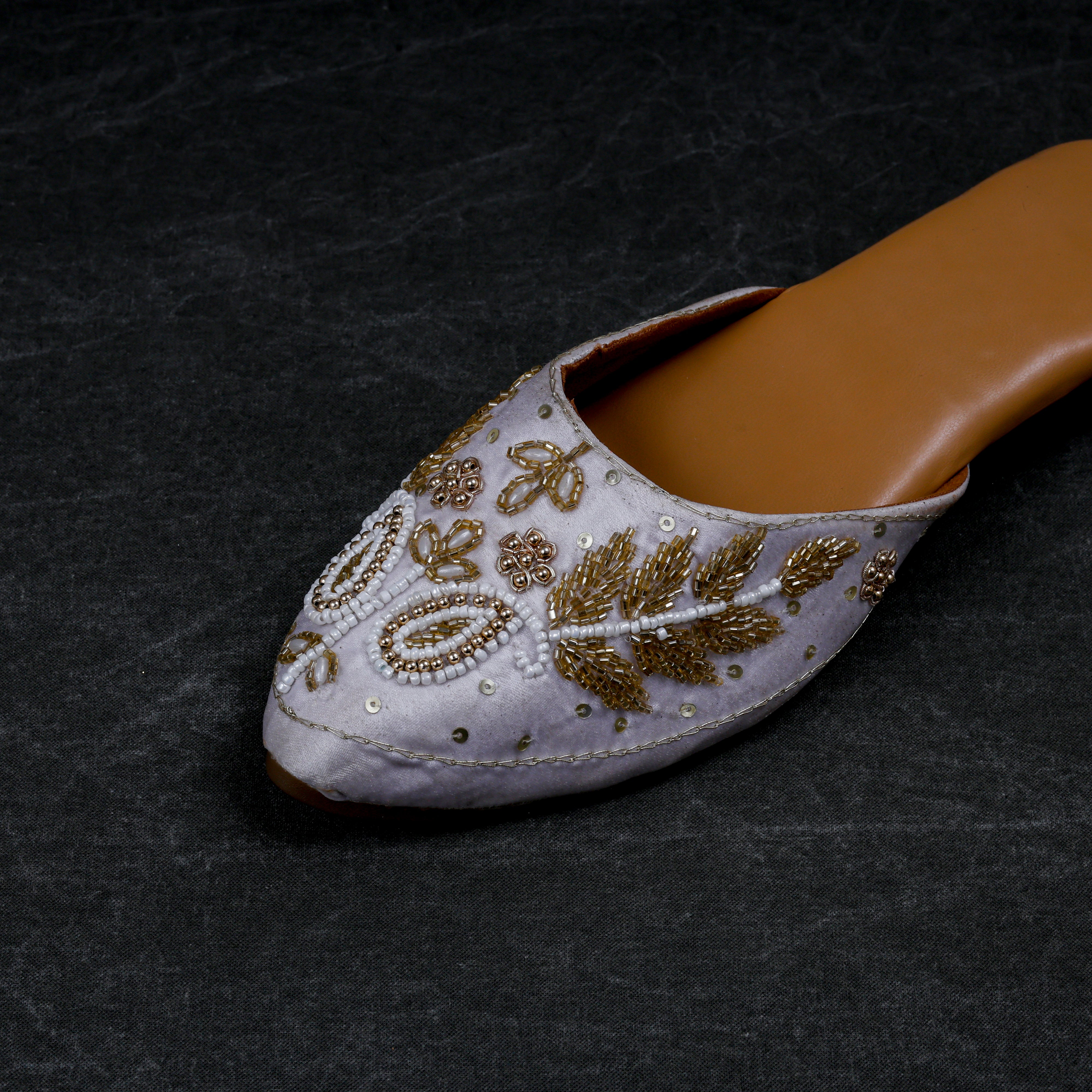Two Tone Off White Mules With Textured Detail