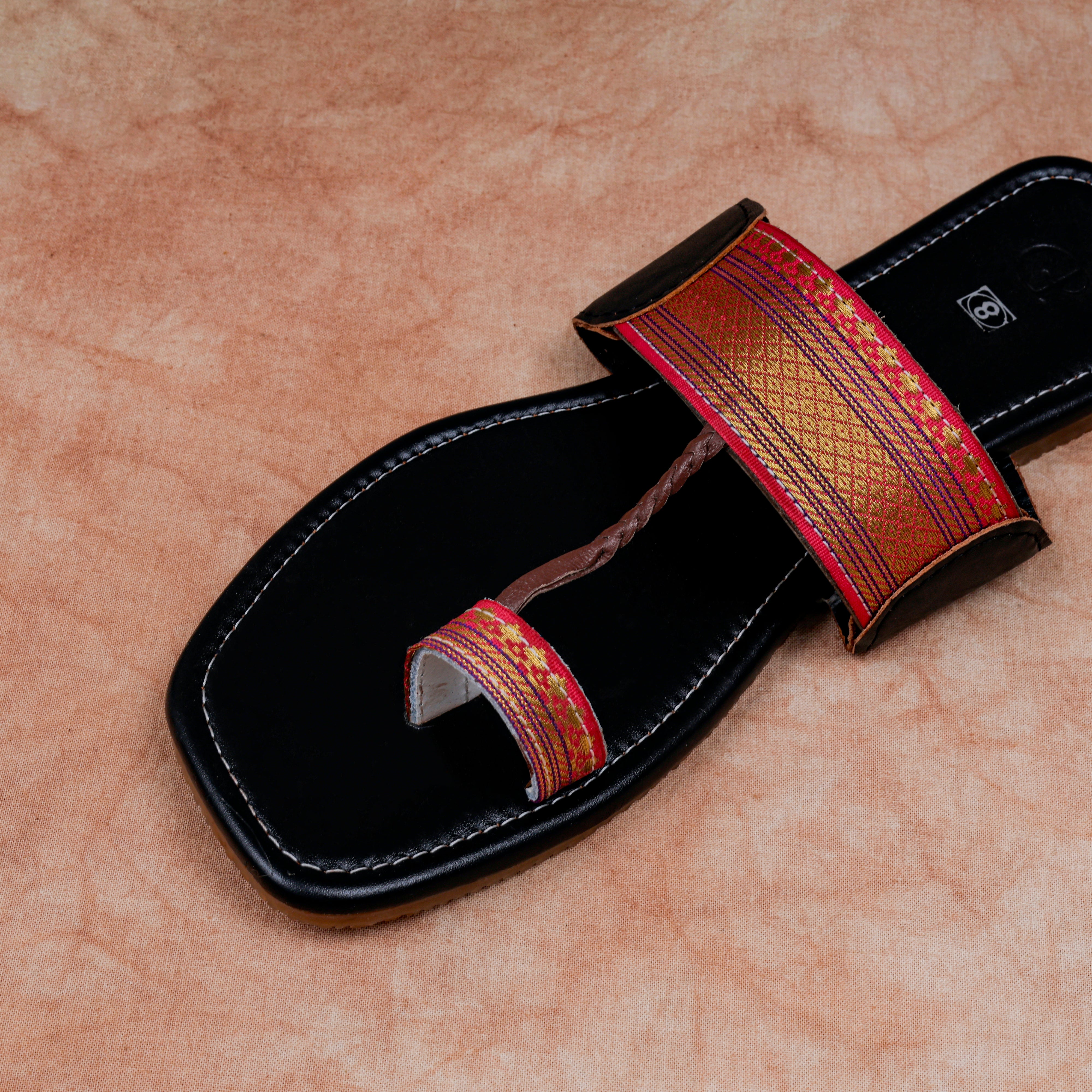Black Two Tone Artisan Leather Flats