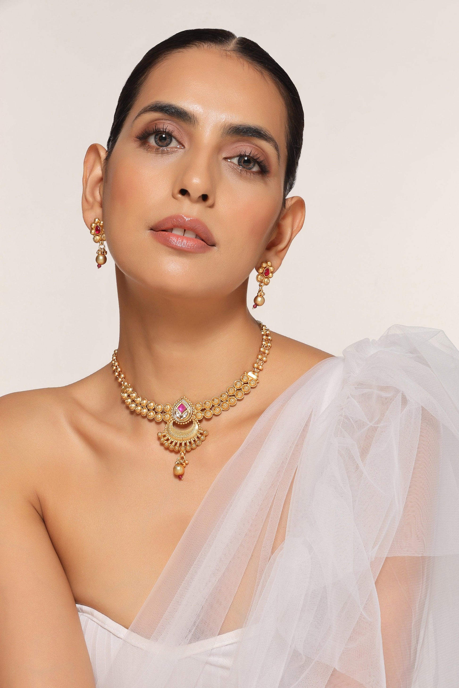 Crimson Devotion Temple Necklace Set - Dyulokha