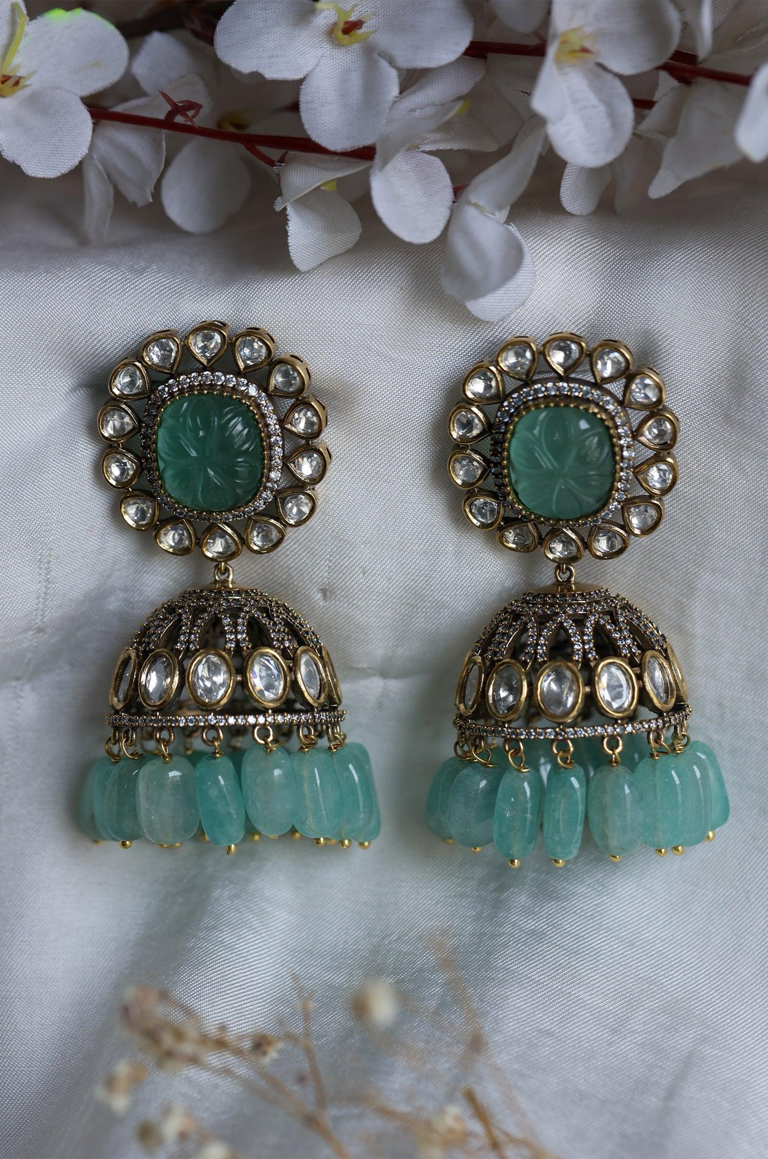 Mint Splendor Jhumka Earrings - Dyulokha