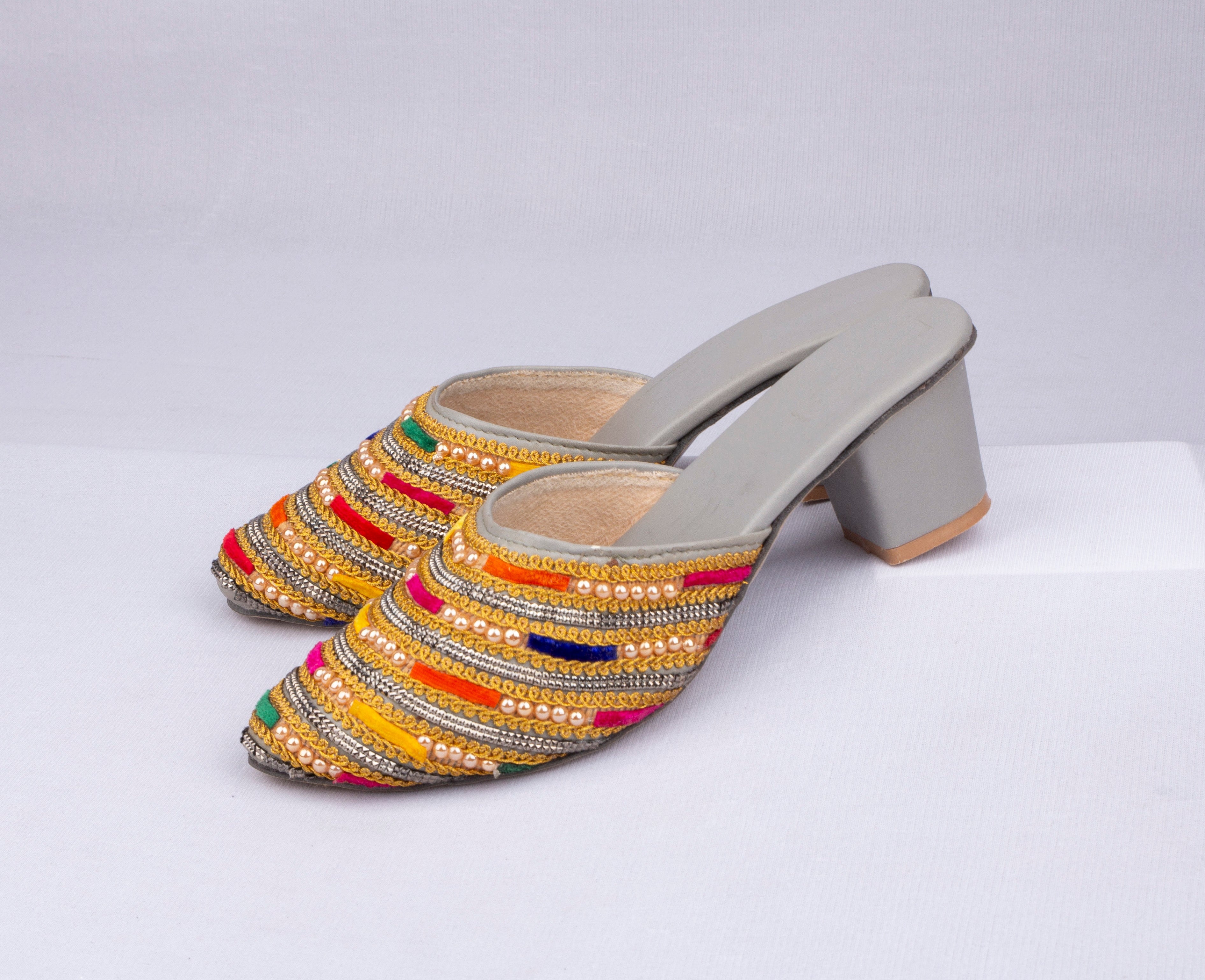 Two Tone Yellow Ethnic Mules