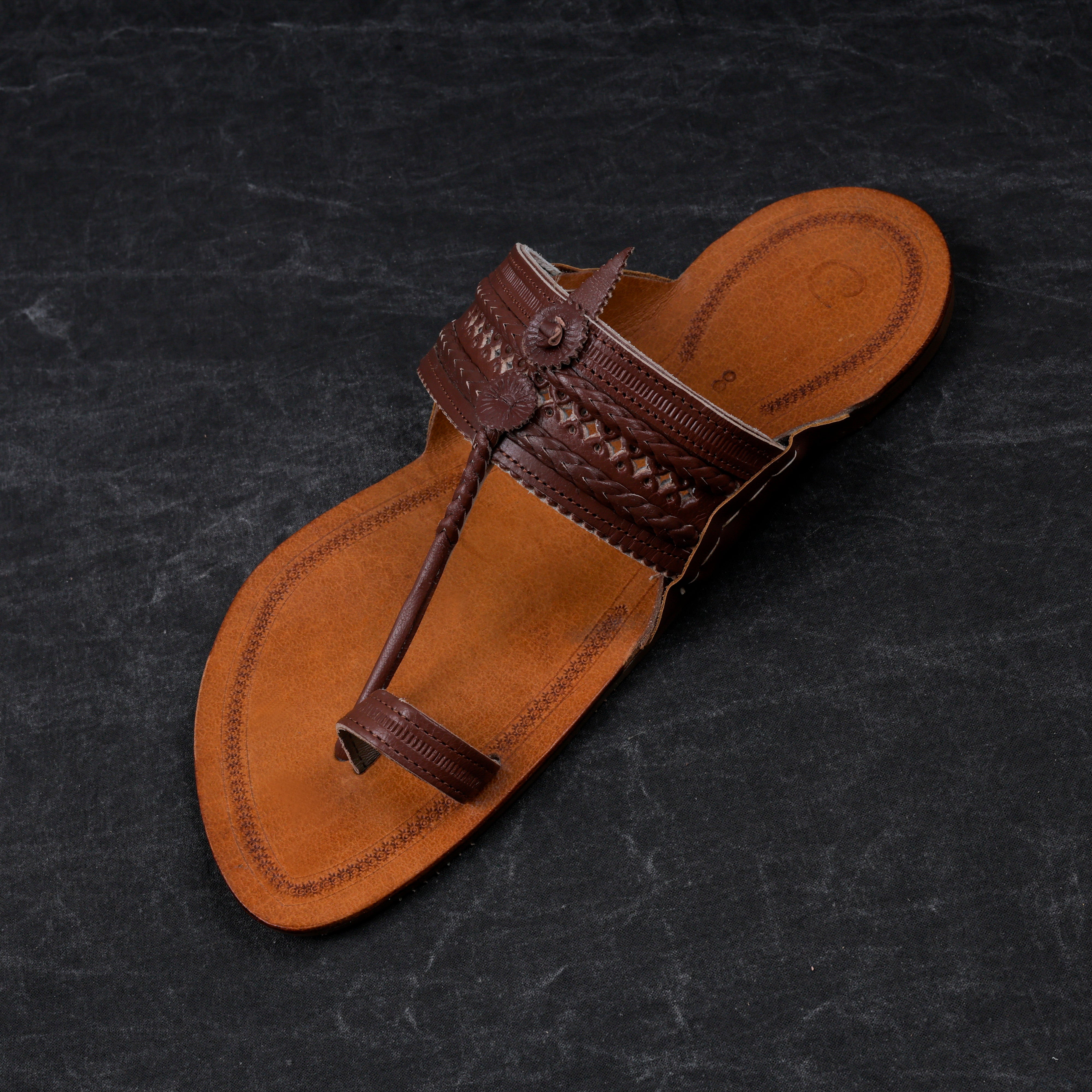 Light Brown Leather Slip On Kolhapuri Sandals