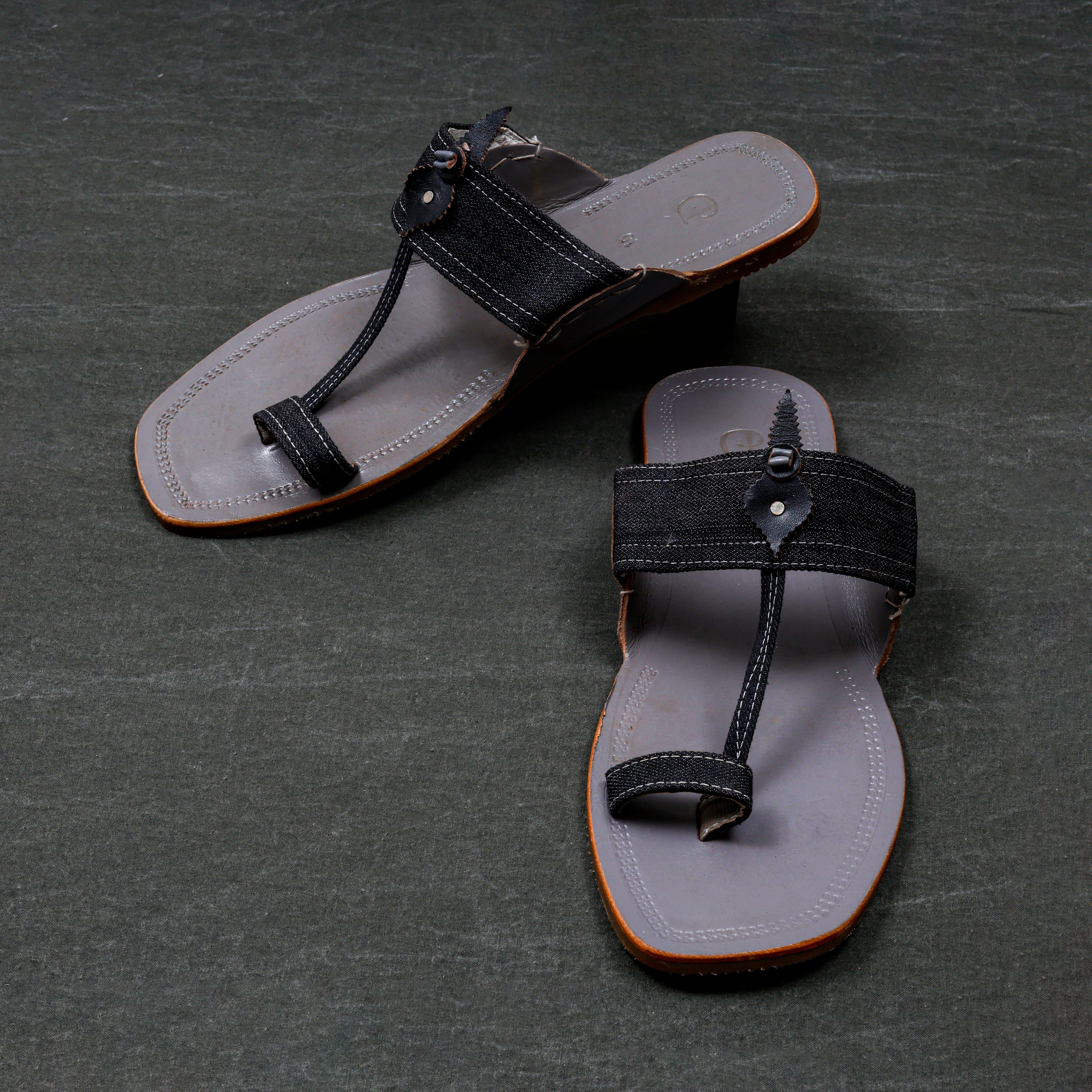 Grey Premium Leather Kolhapuri Sandals