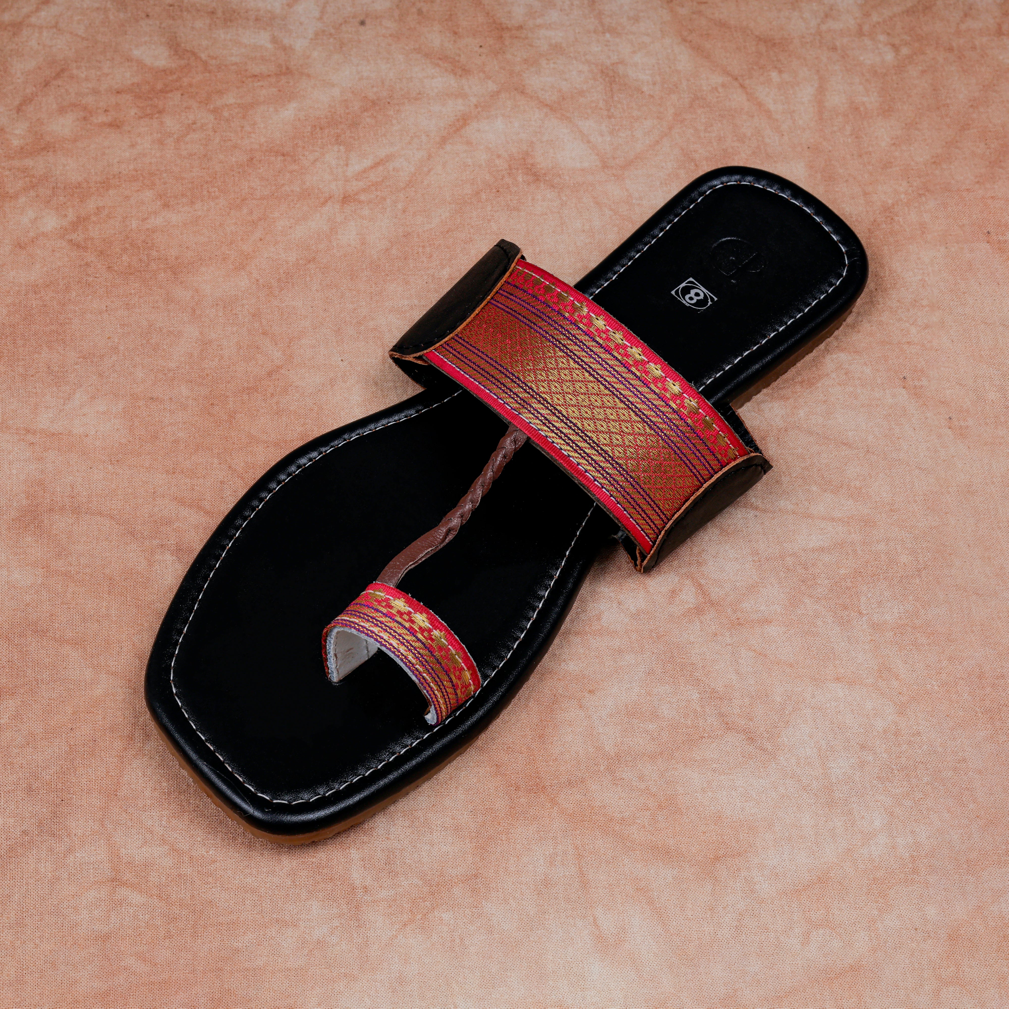 Black Two Tone Artisan Leather Flats