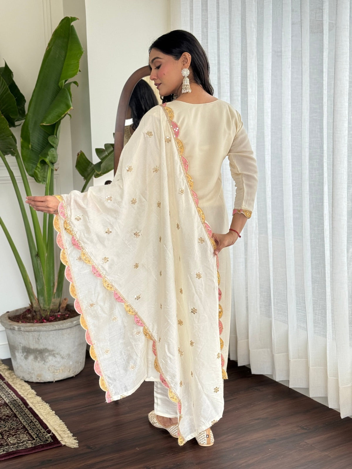 White Chanderi Silk Set with Elegant Embroidery