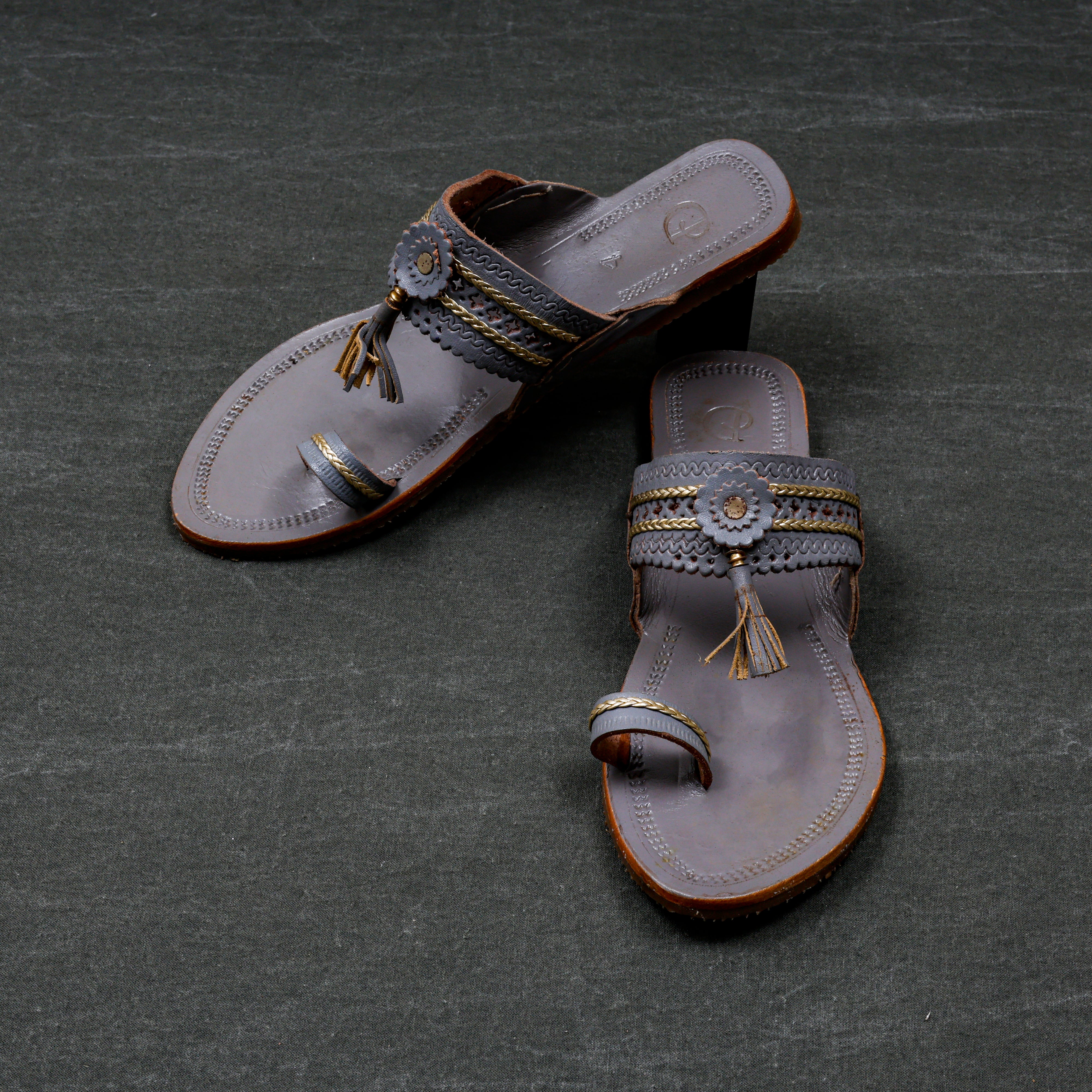 Patent Leather Grey Ethnic Flats