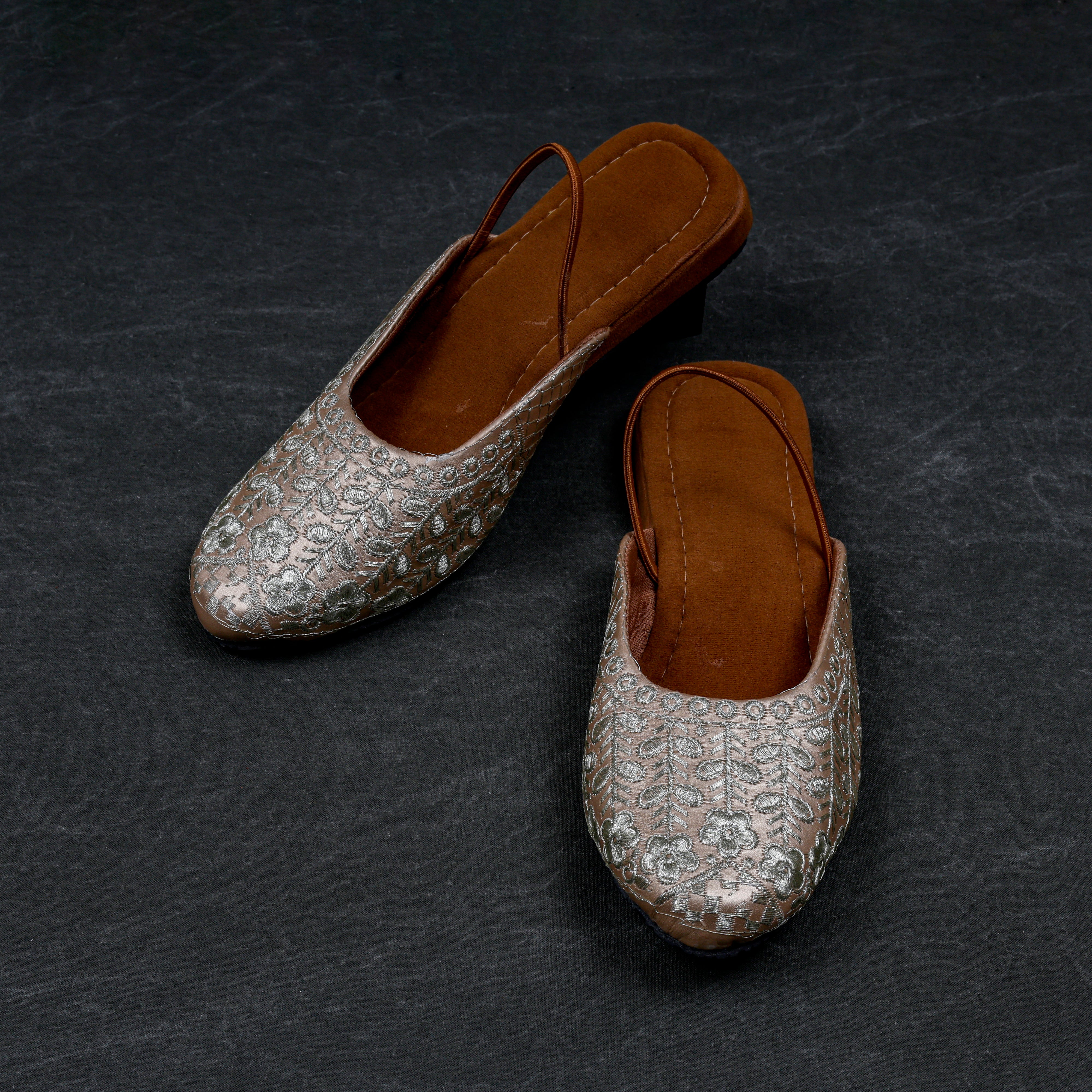 Gold Textured Rexine Mules