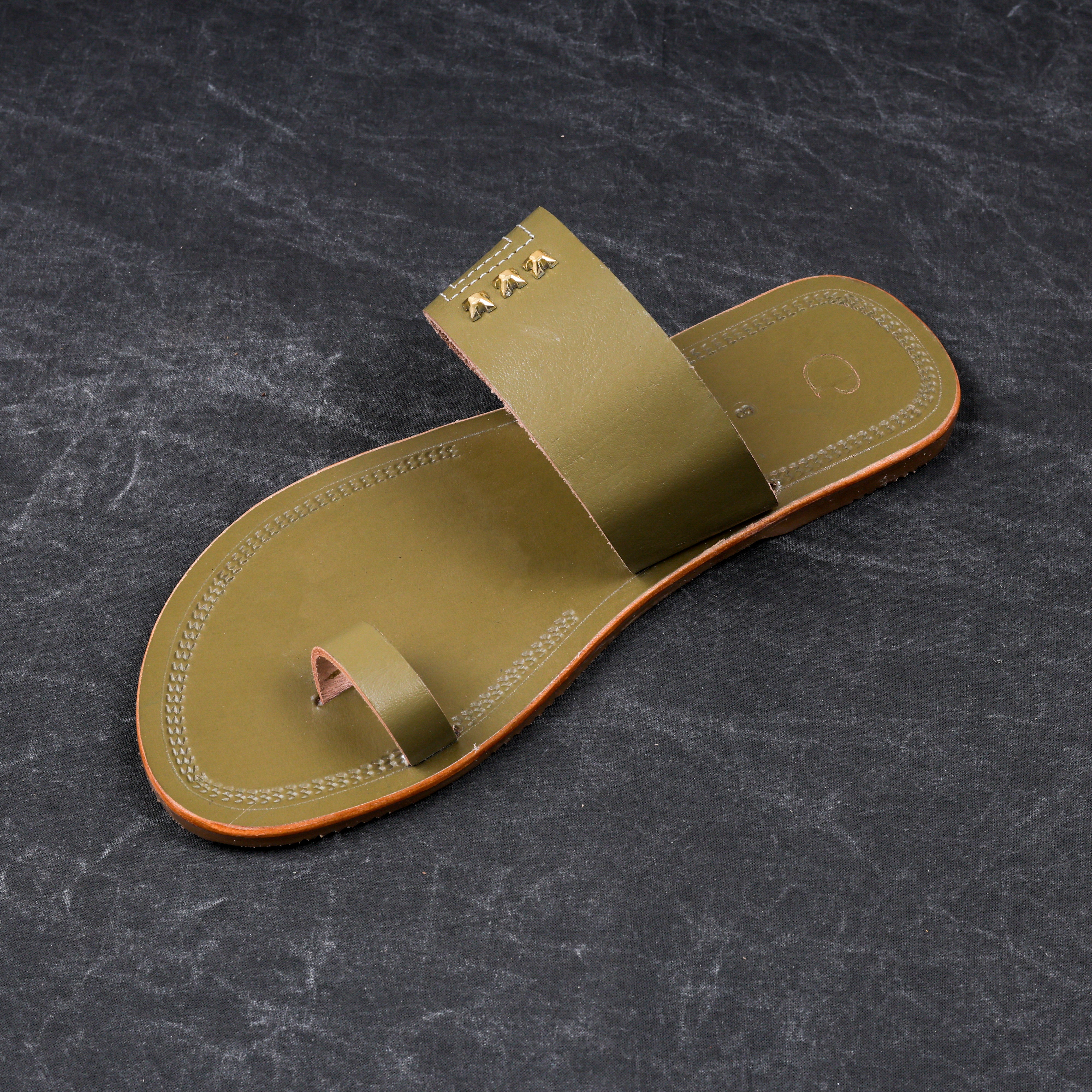 Olive Green Patent Leather Kolhapuri