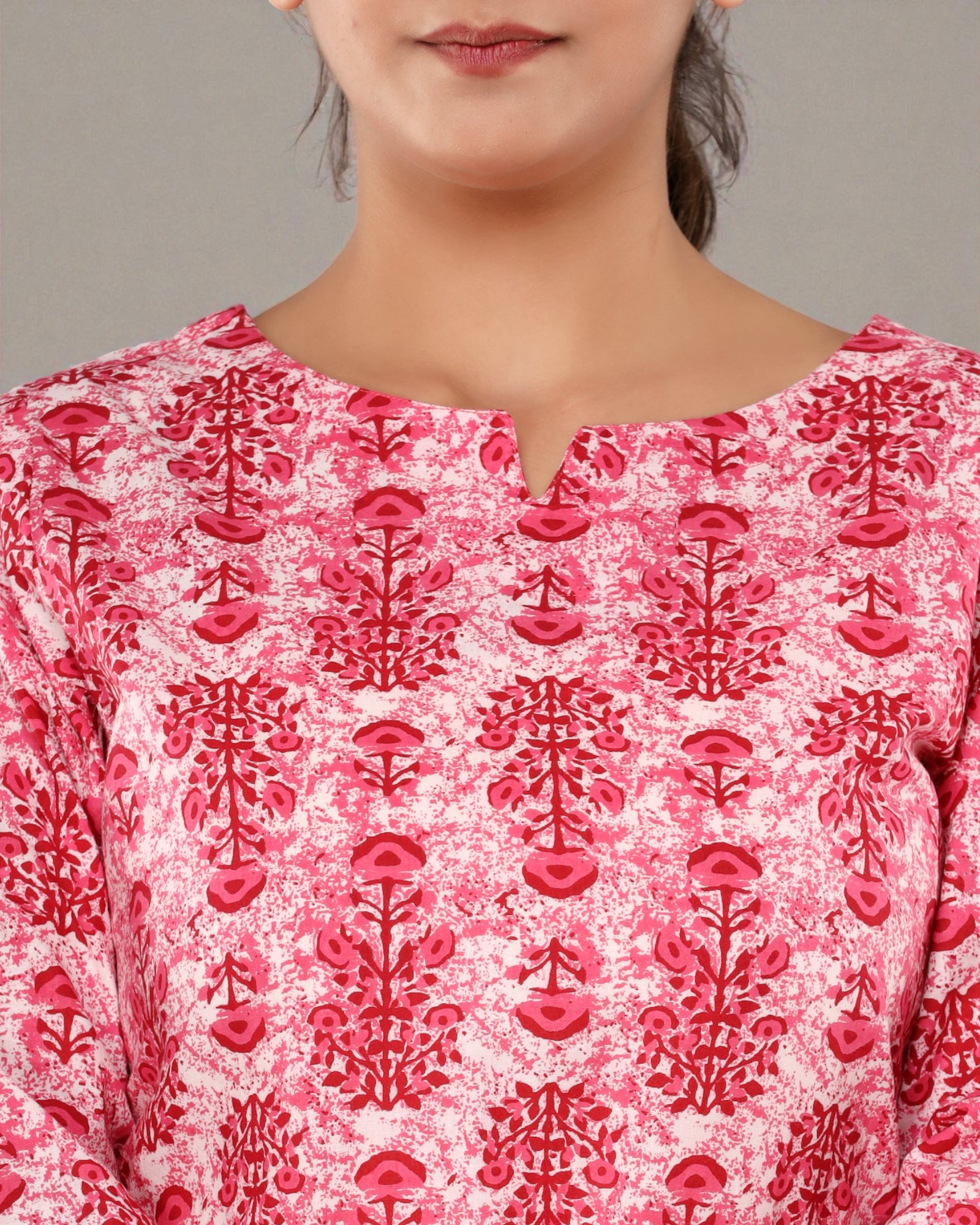 Pink Floral Cotton Night Suit