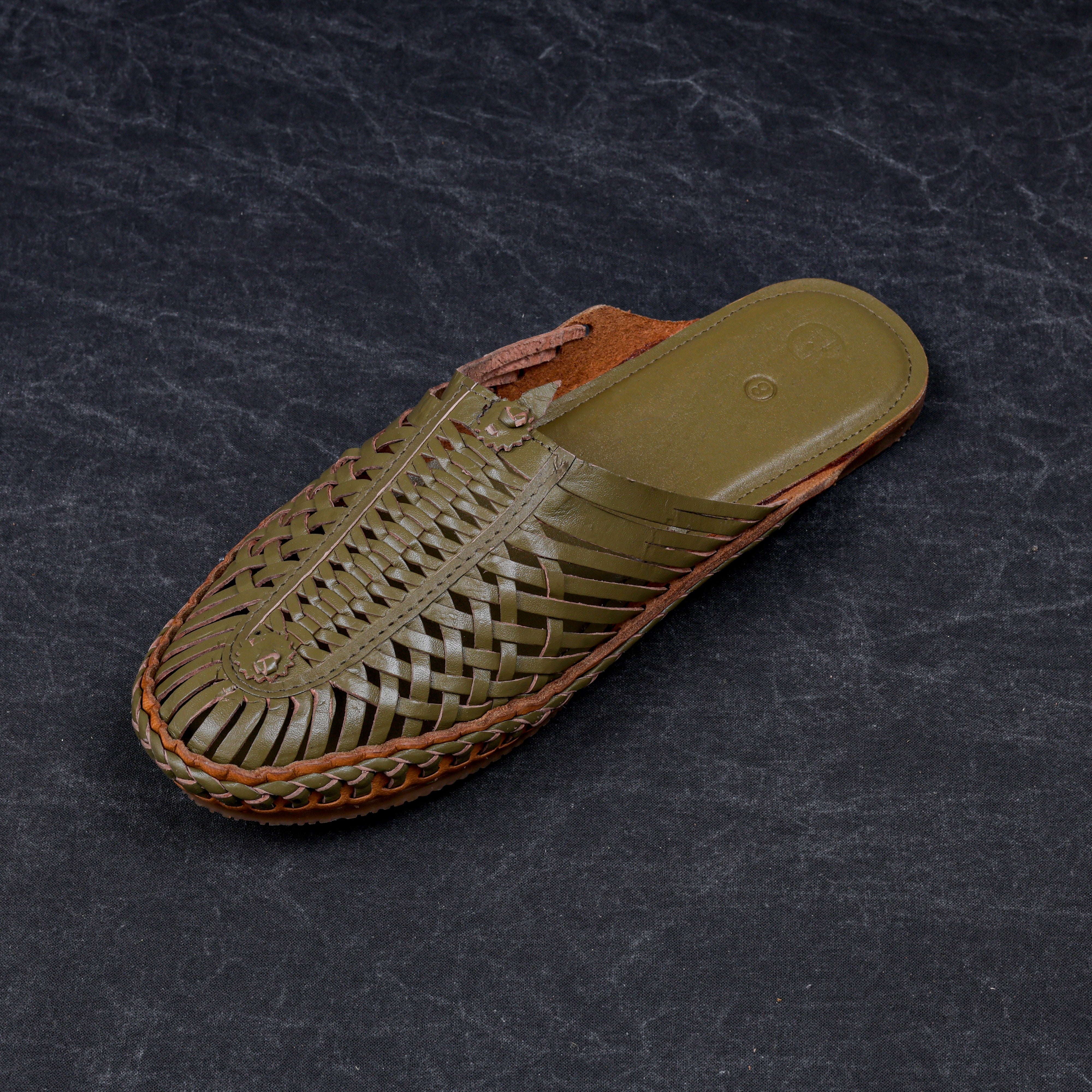 Olive Green Patent Leather Ethnic Mules