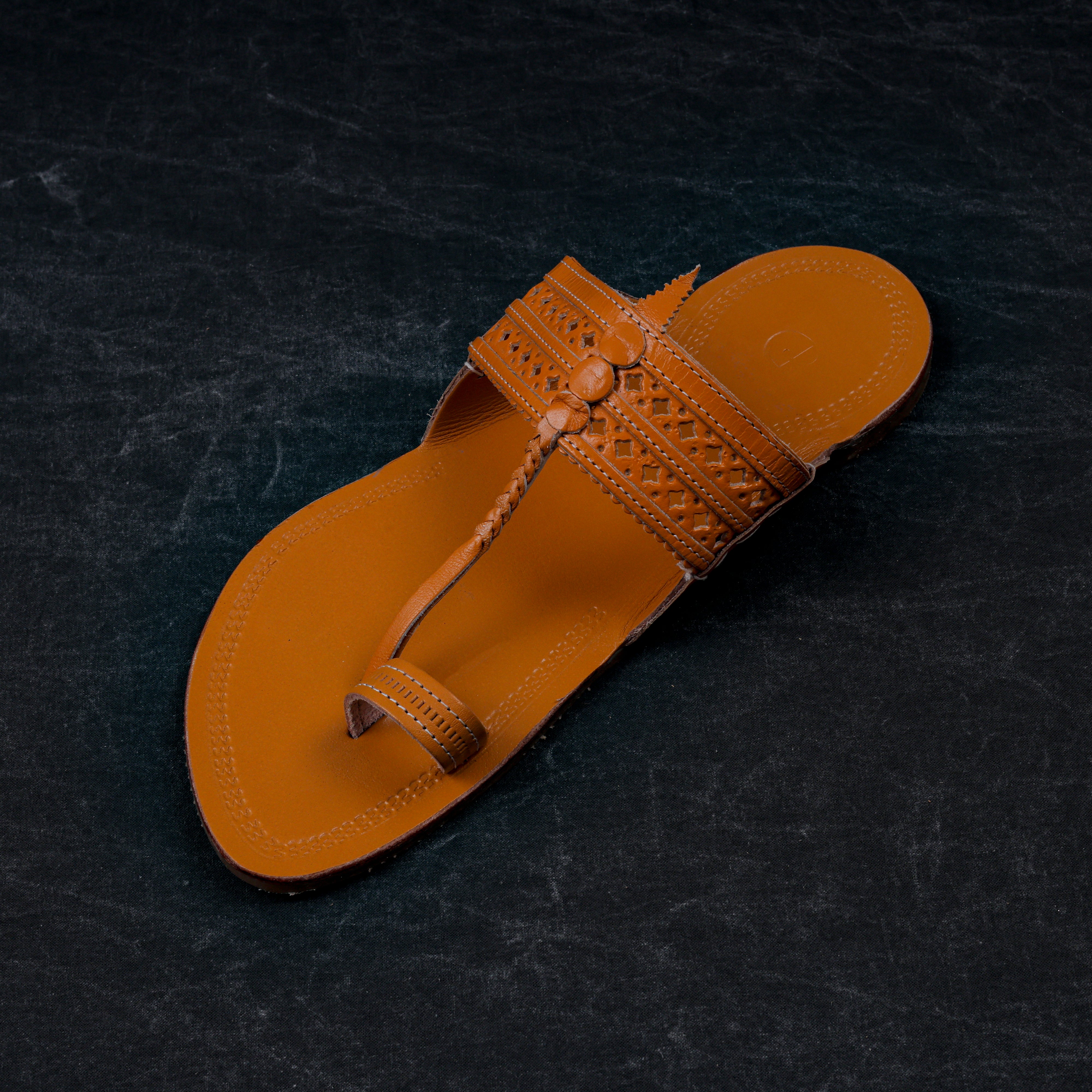 Patent Leather Tan Kolhapuri Chappal