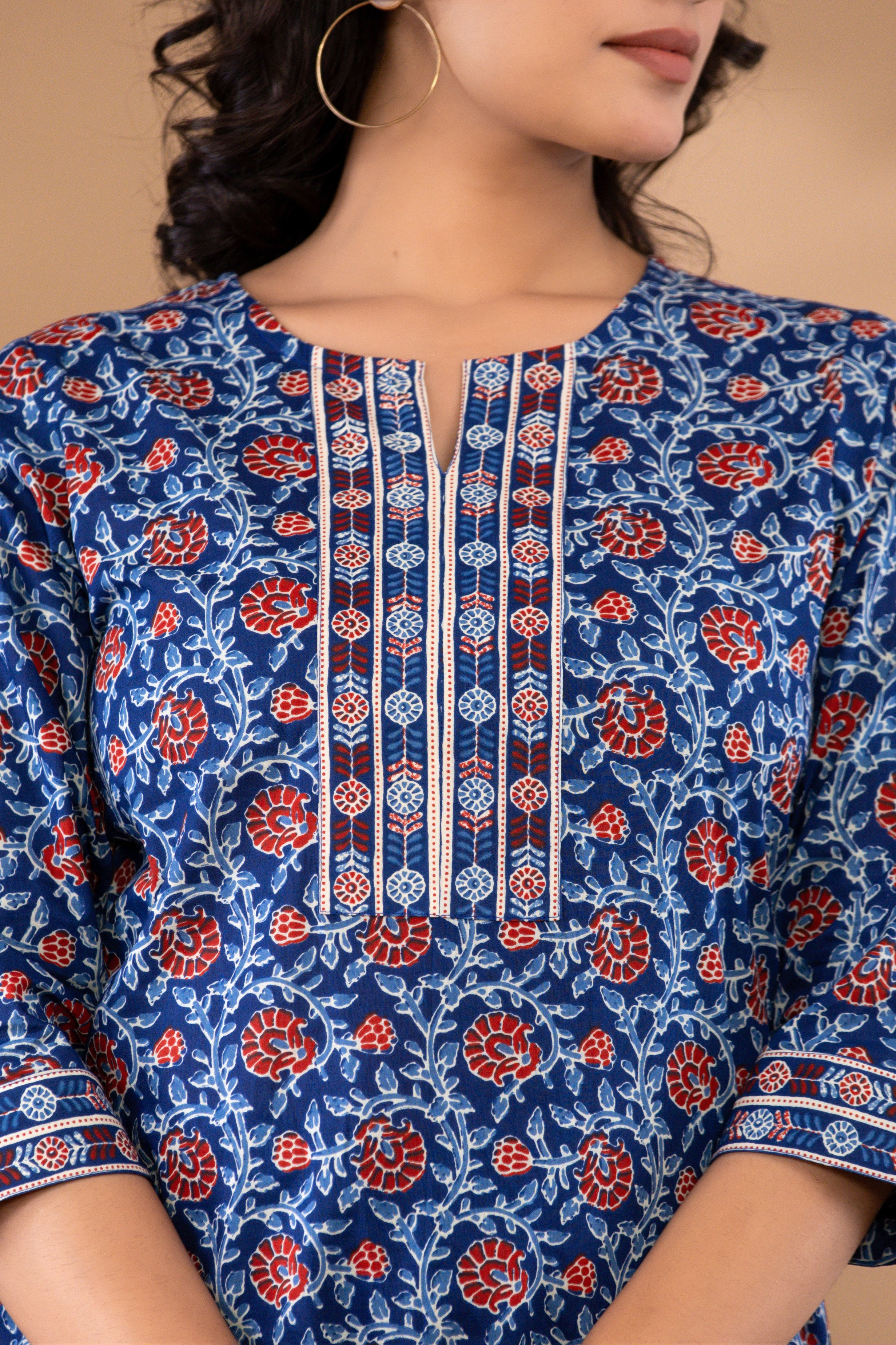 Royal Blue Floral Printed Kurta
