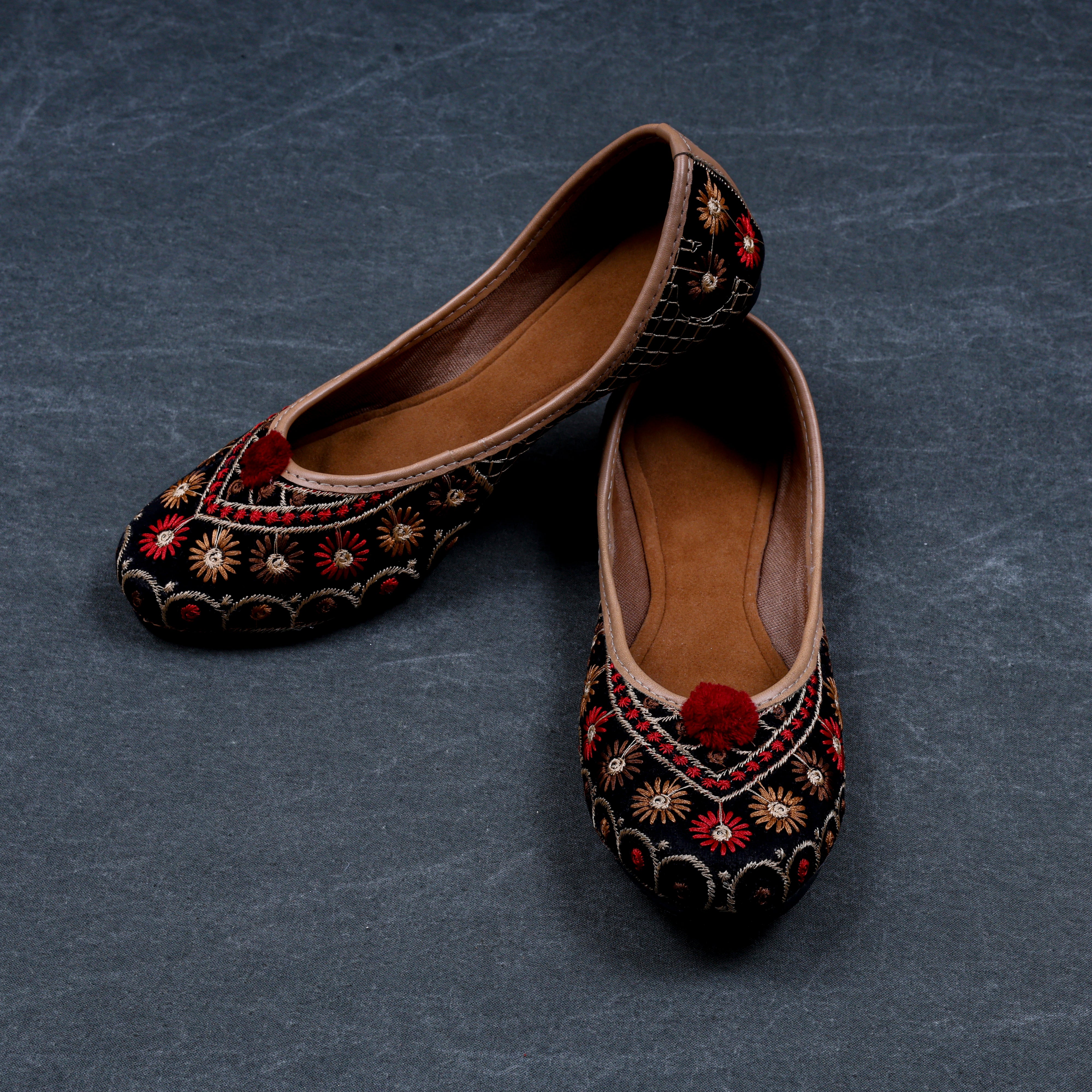 Black Textured Ethnic Jutti Flats