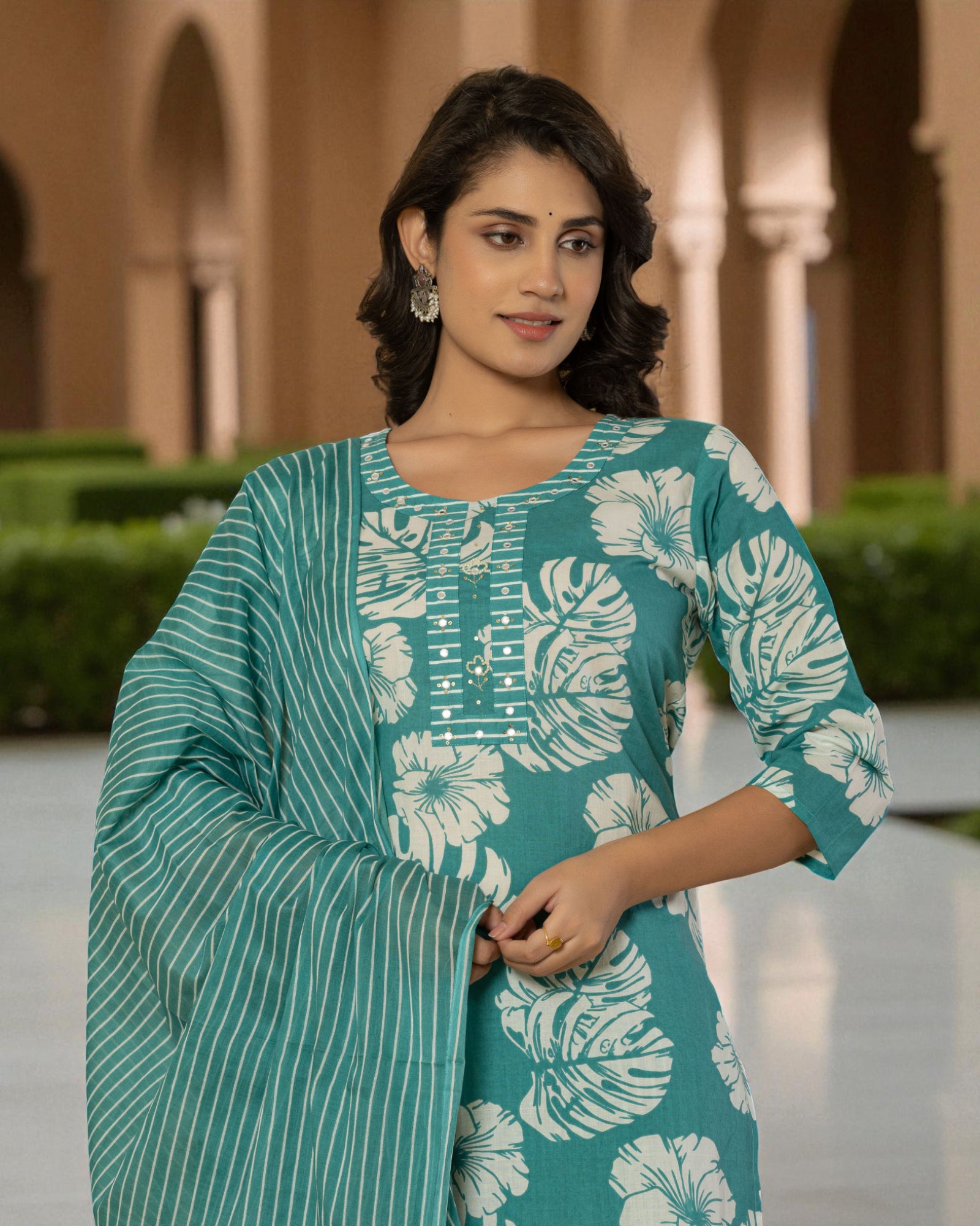Floral Cotton Kurta Set With Dupatta