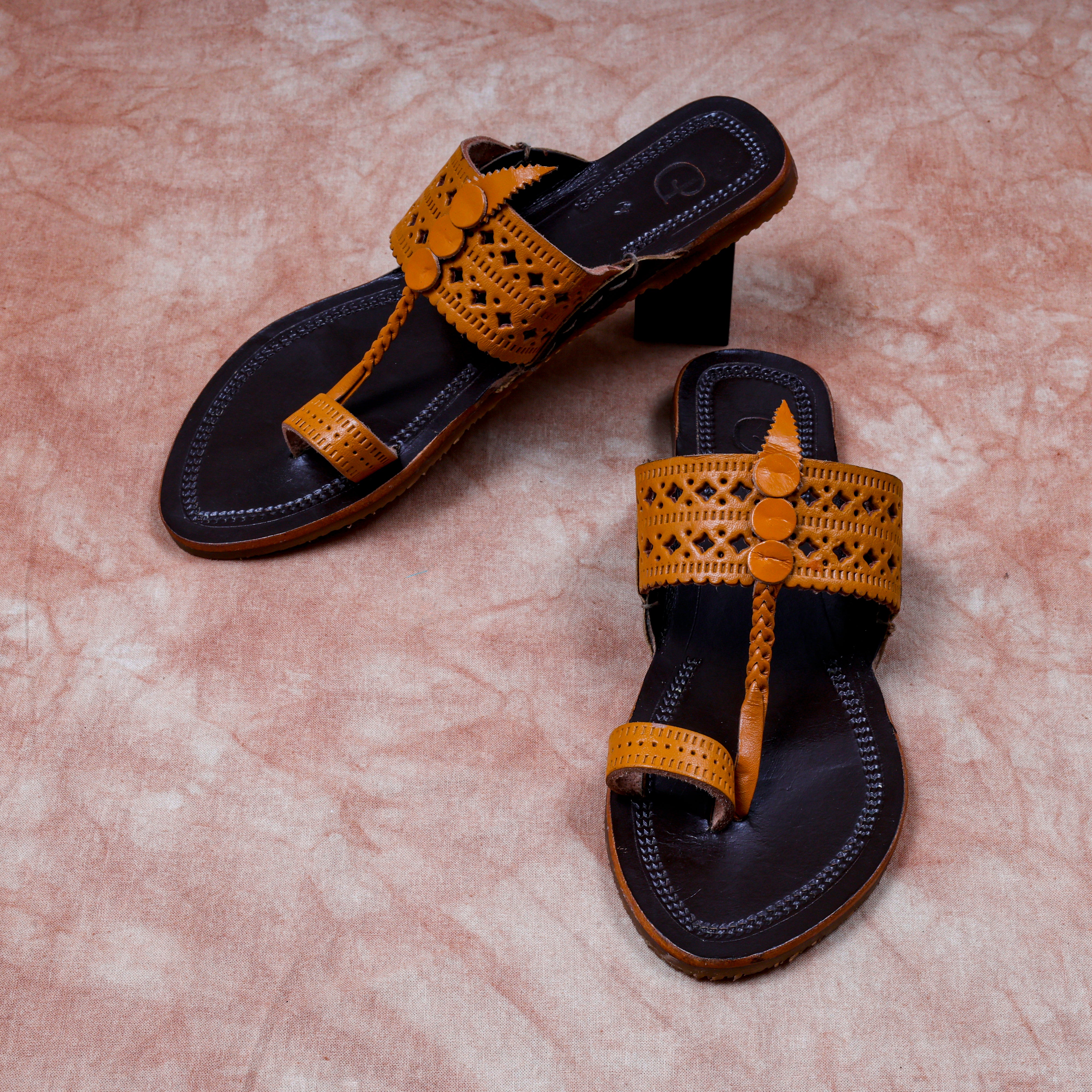 Two Tone Dark Brown Leather Ethnic Flats