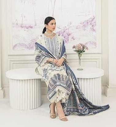 White Silk Beaded Floral Embroidered Pakistani Suit