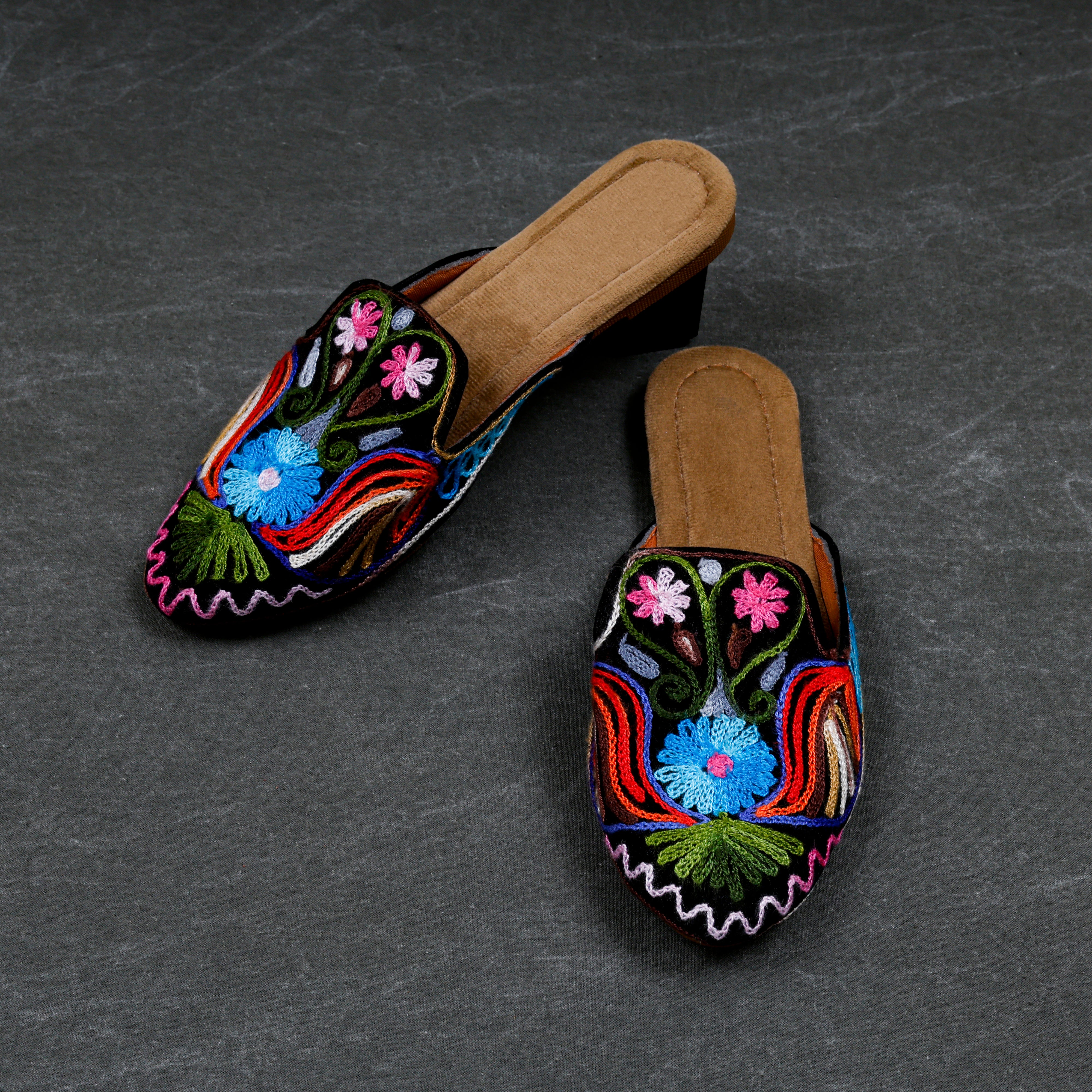 Velvet Multicolor Pointed Mules