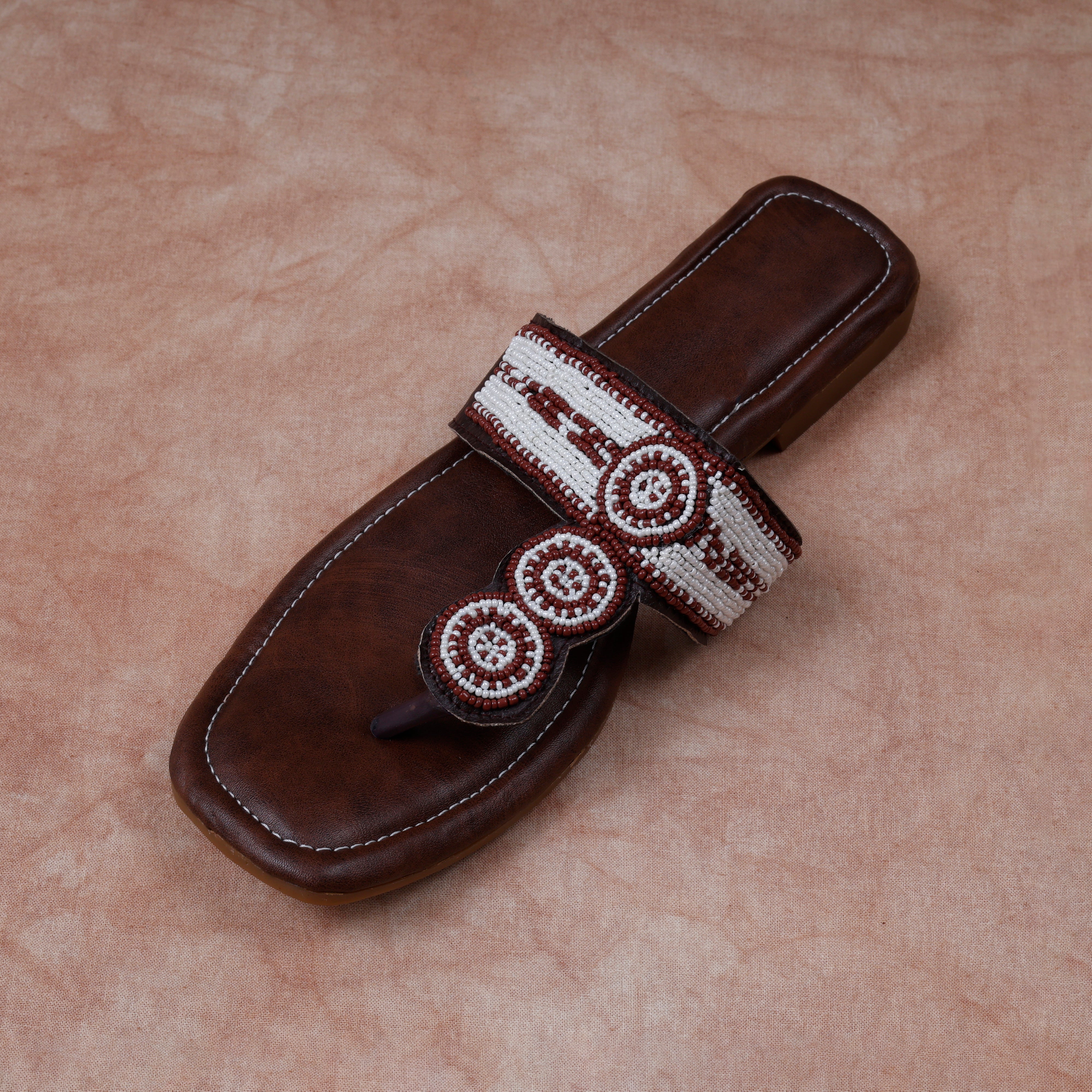 Brown Rexine Open Toe Ethnic Flats