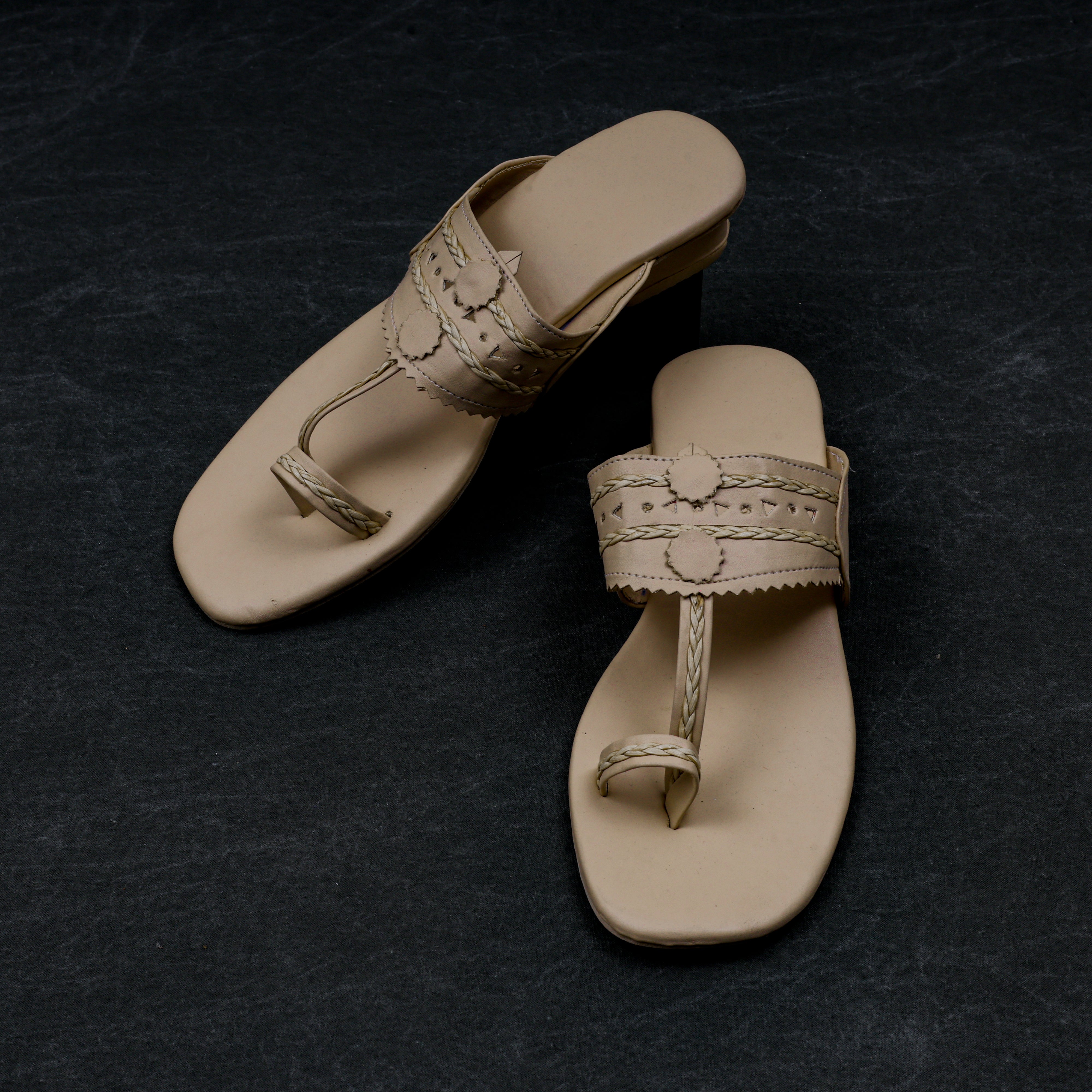 Beige Open Toe Ethnic Flats