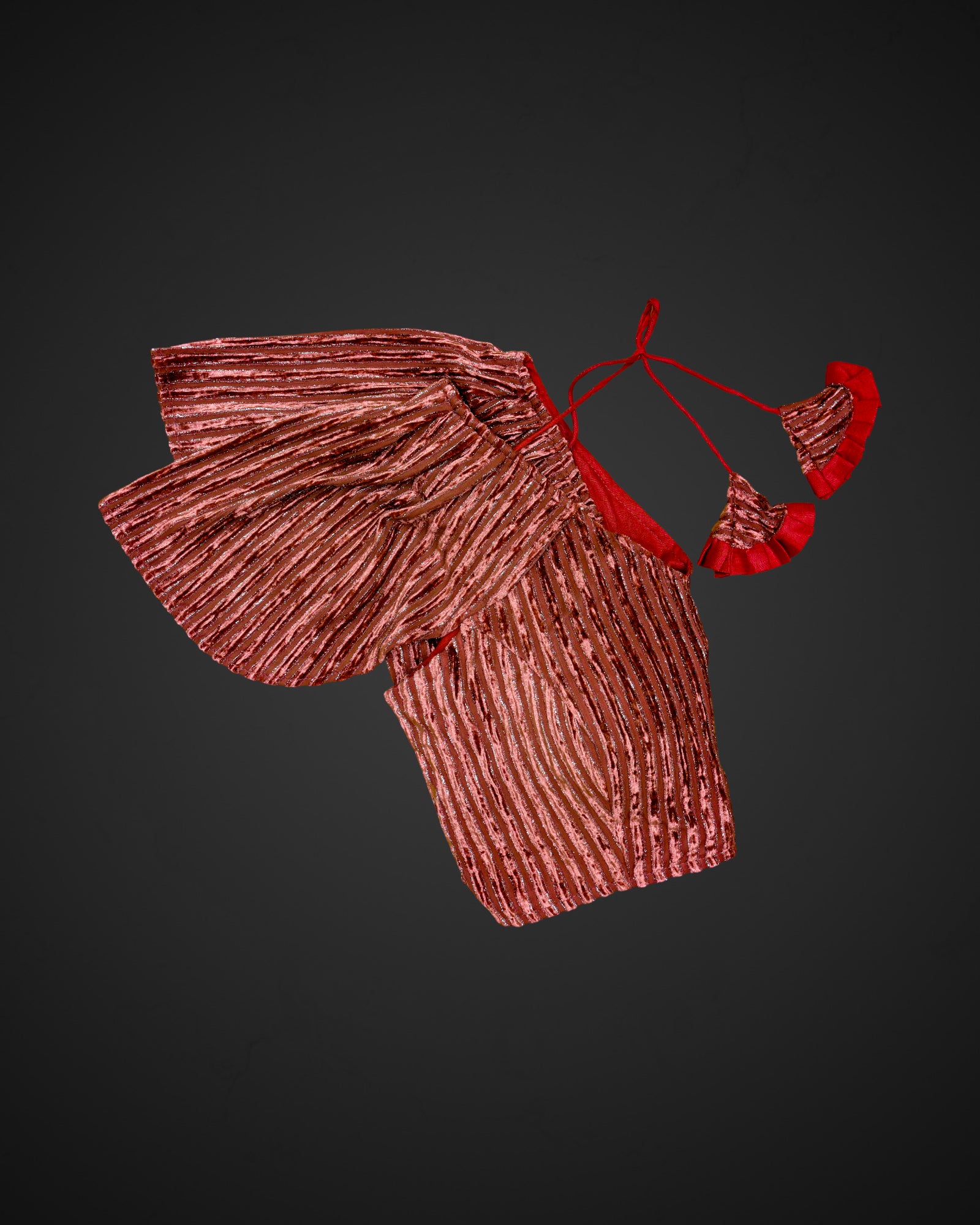 Velvet Ruffle Sleeve V Neck Readymade Blouse