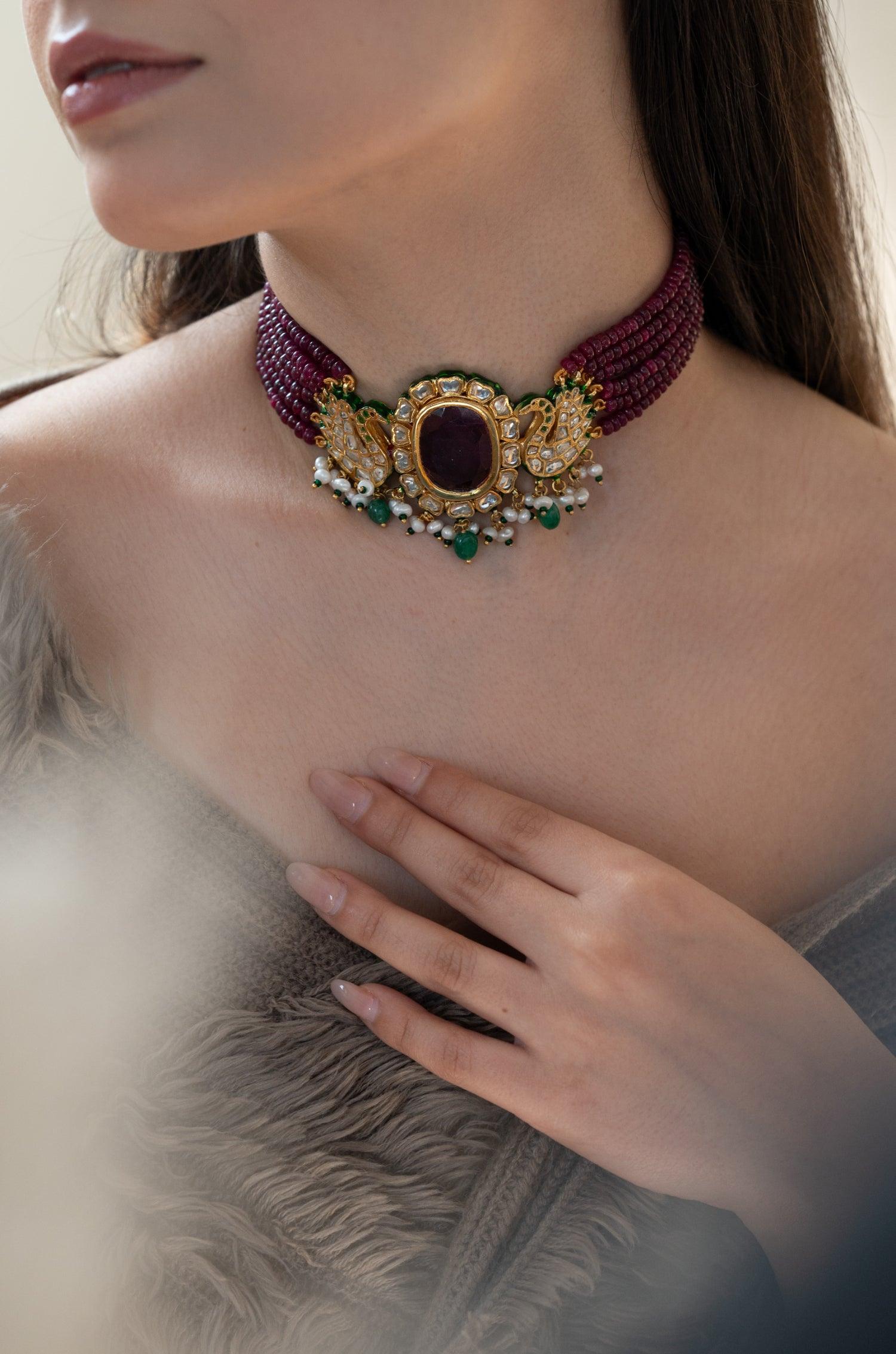 Crimson Kundan Choker Set - Dyulokha