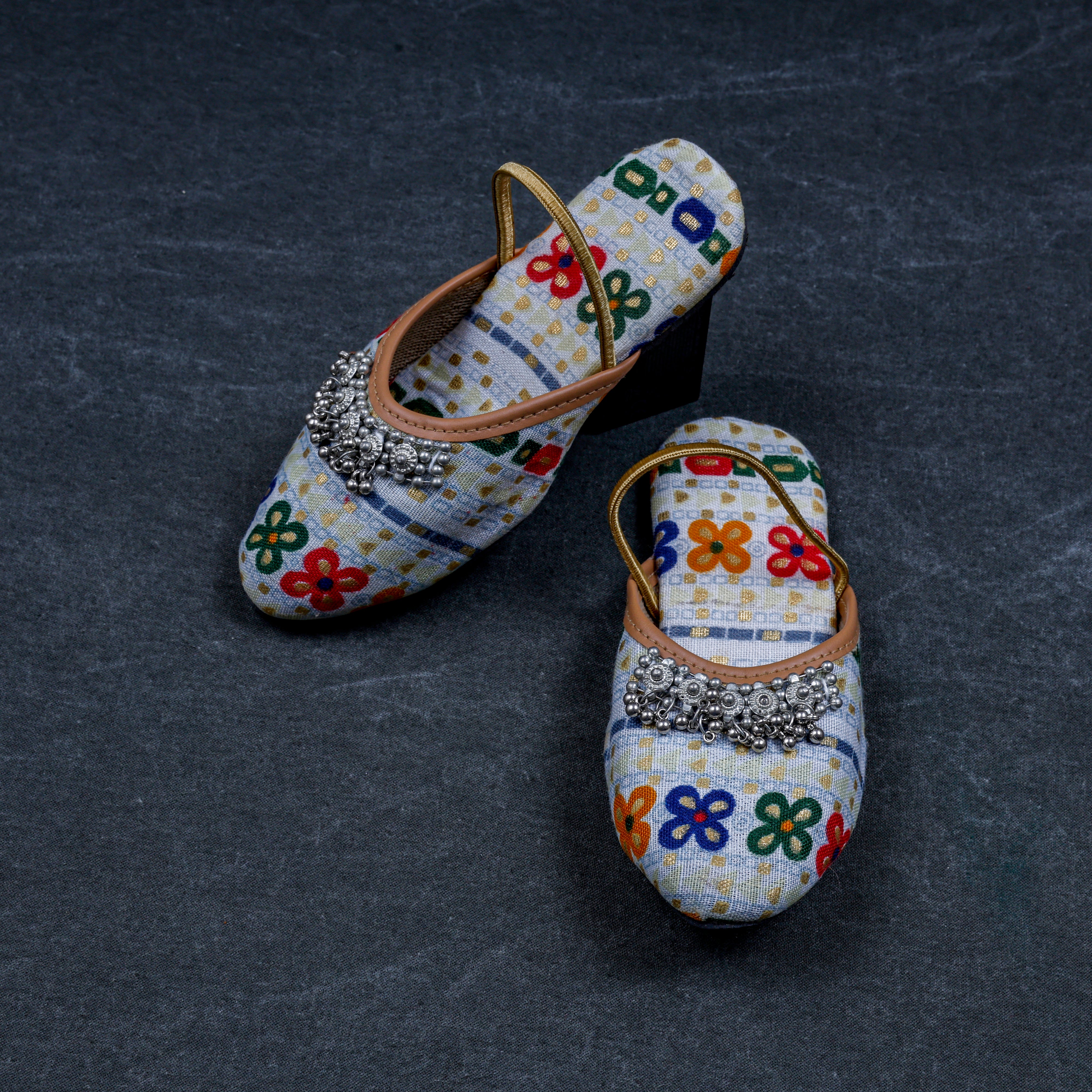 Grey Textured Artisan Ethnic Mules