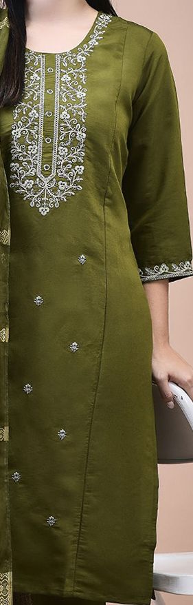 Green Blossom Chinon Silk Kurta Set