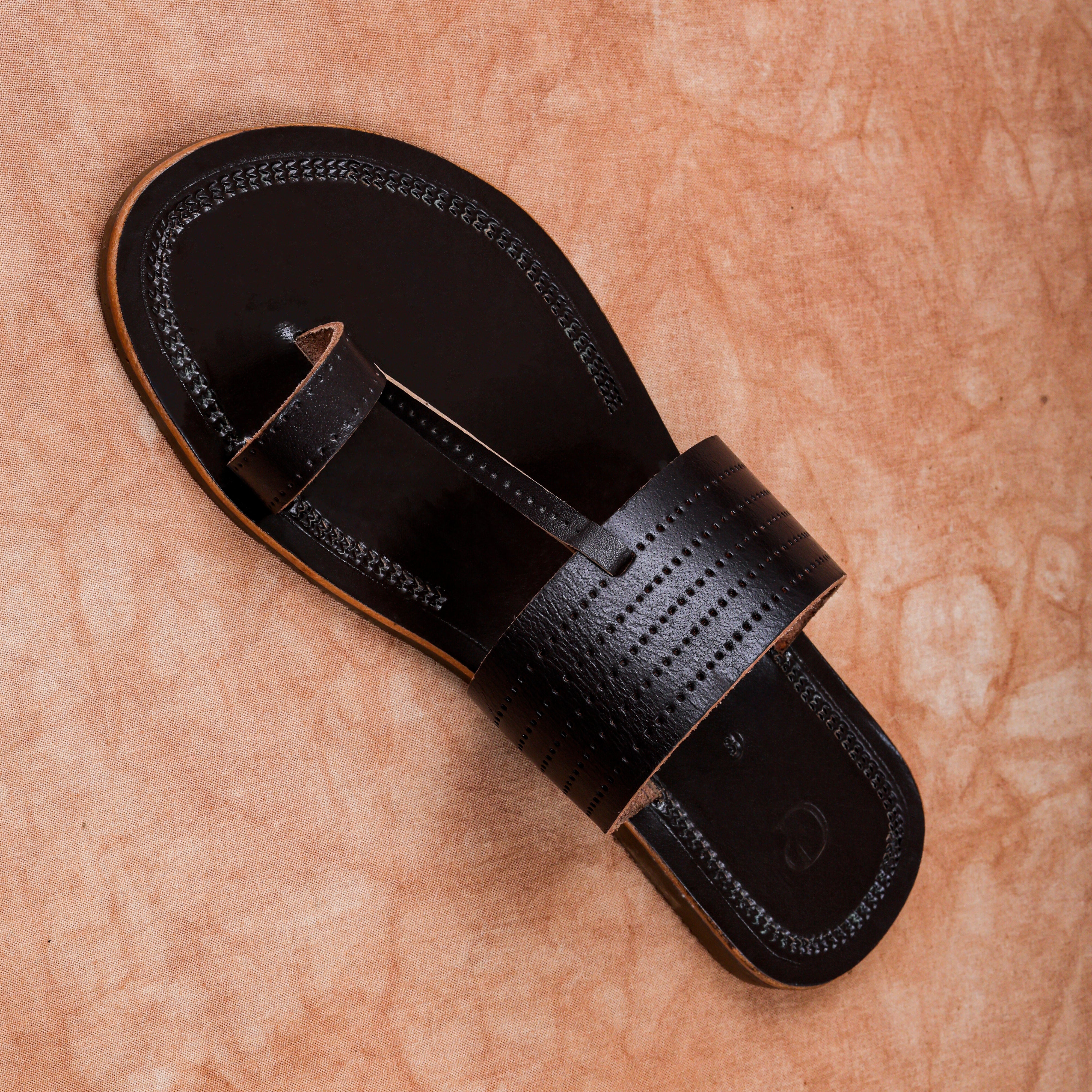 Dark Brown Leather Open Toe Kolhapuri Sandals