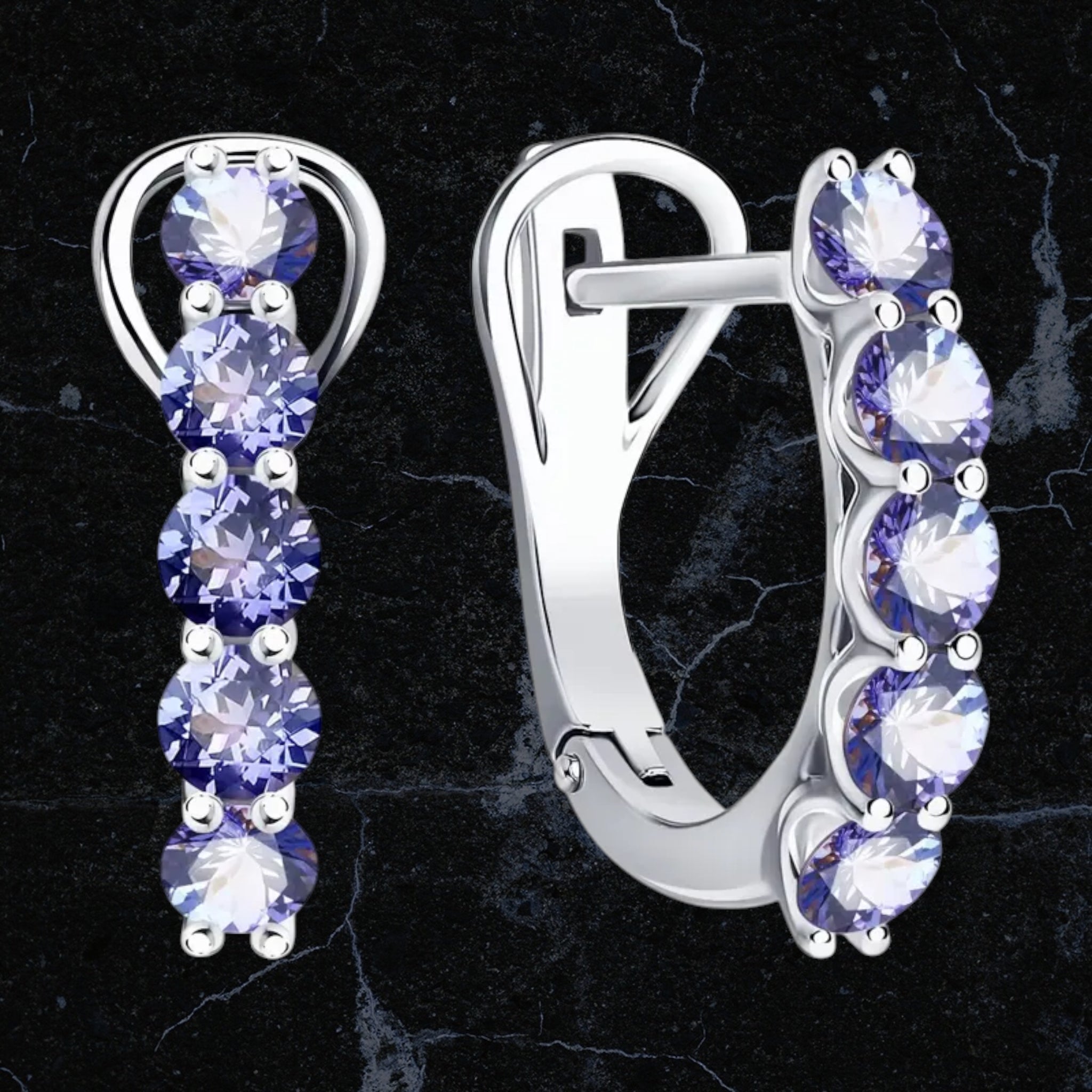 Blue Zircon Geometric Silver Earrings in White Gold