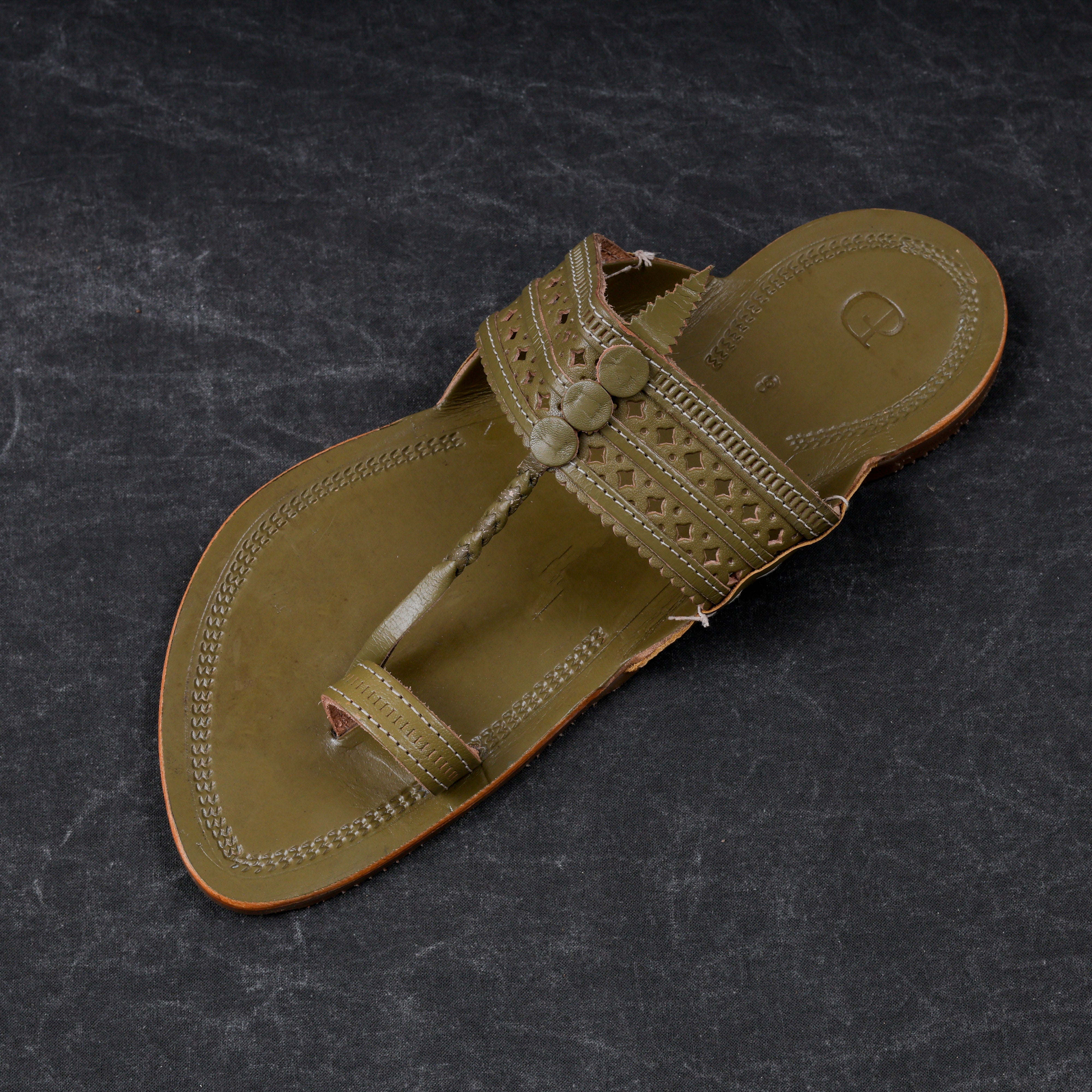 Olive Green Open Toe Kolhapuri Sandals
