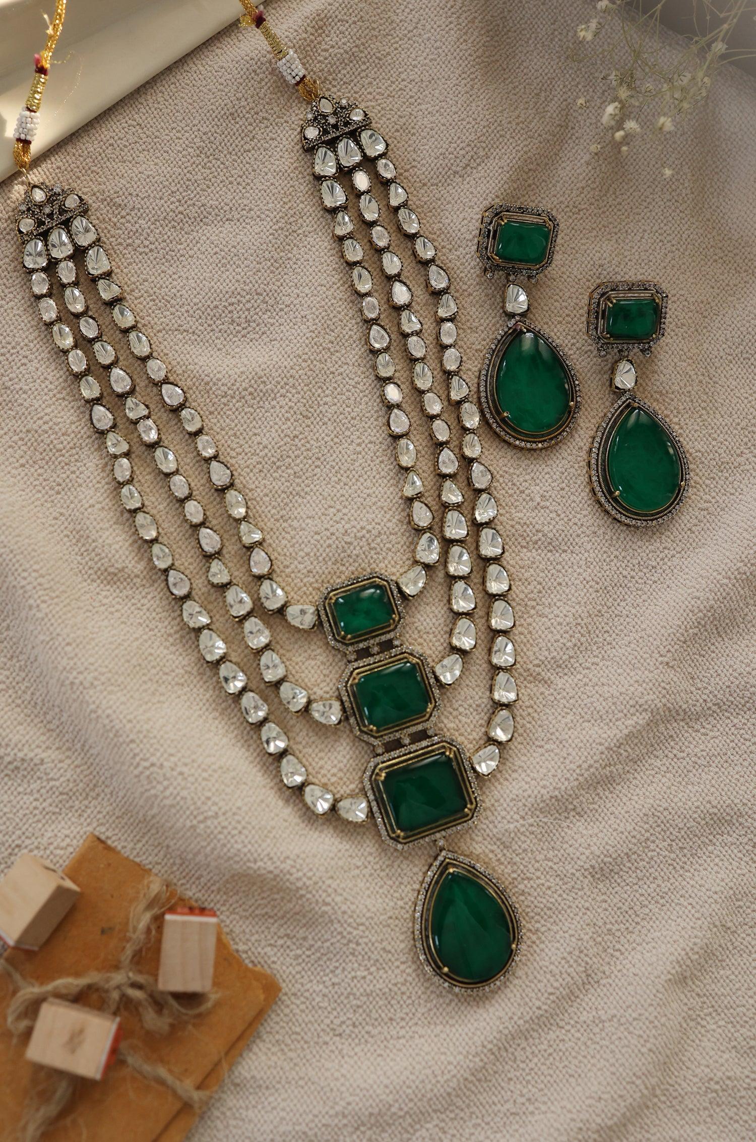 Triple Green Polki Majesty Set - Dyulokha