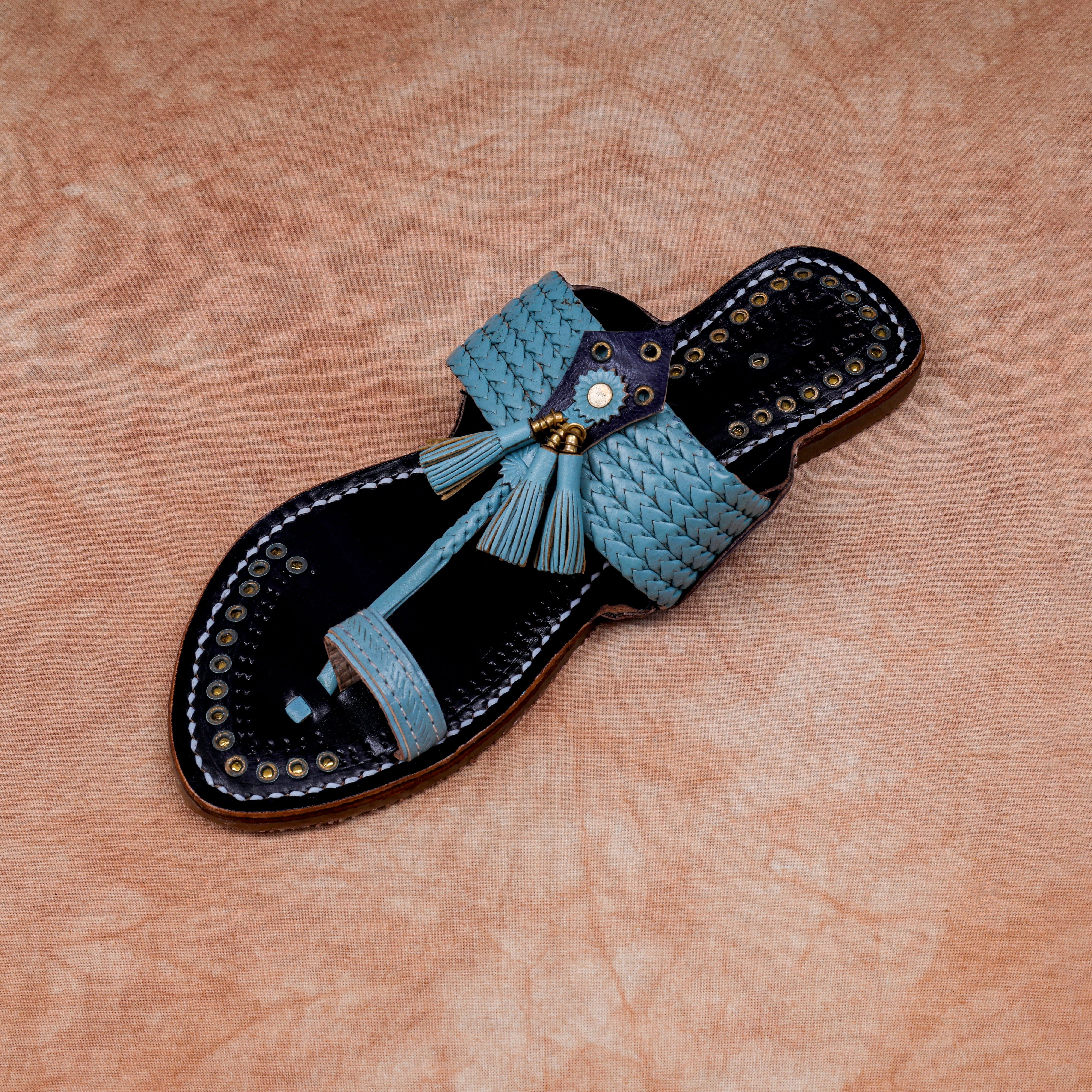 Two Tone Black Artisan Leather Flats