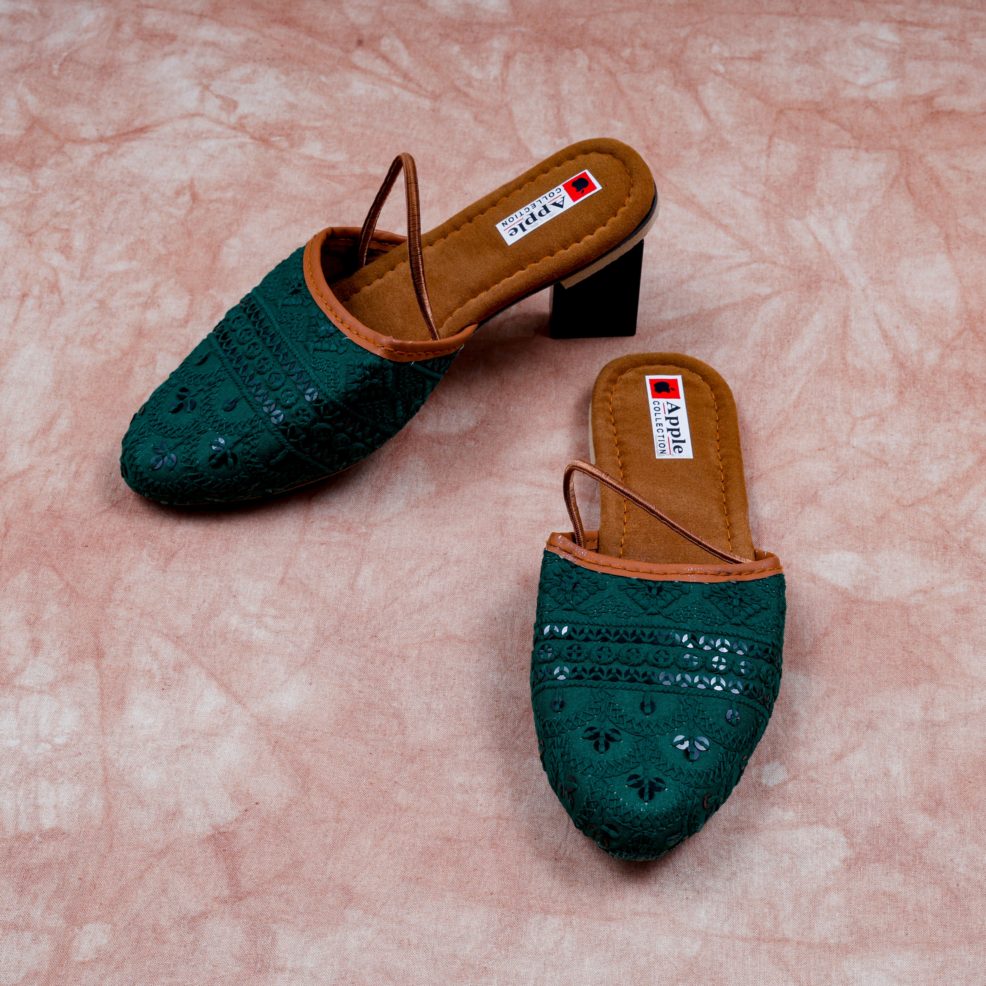 Almond Textured Green Ethnic Mules