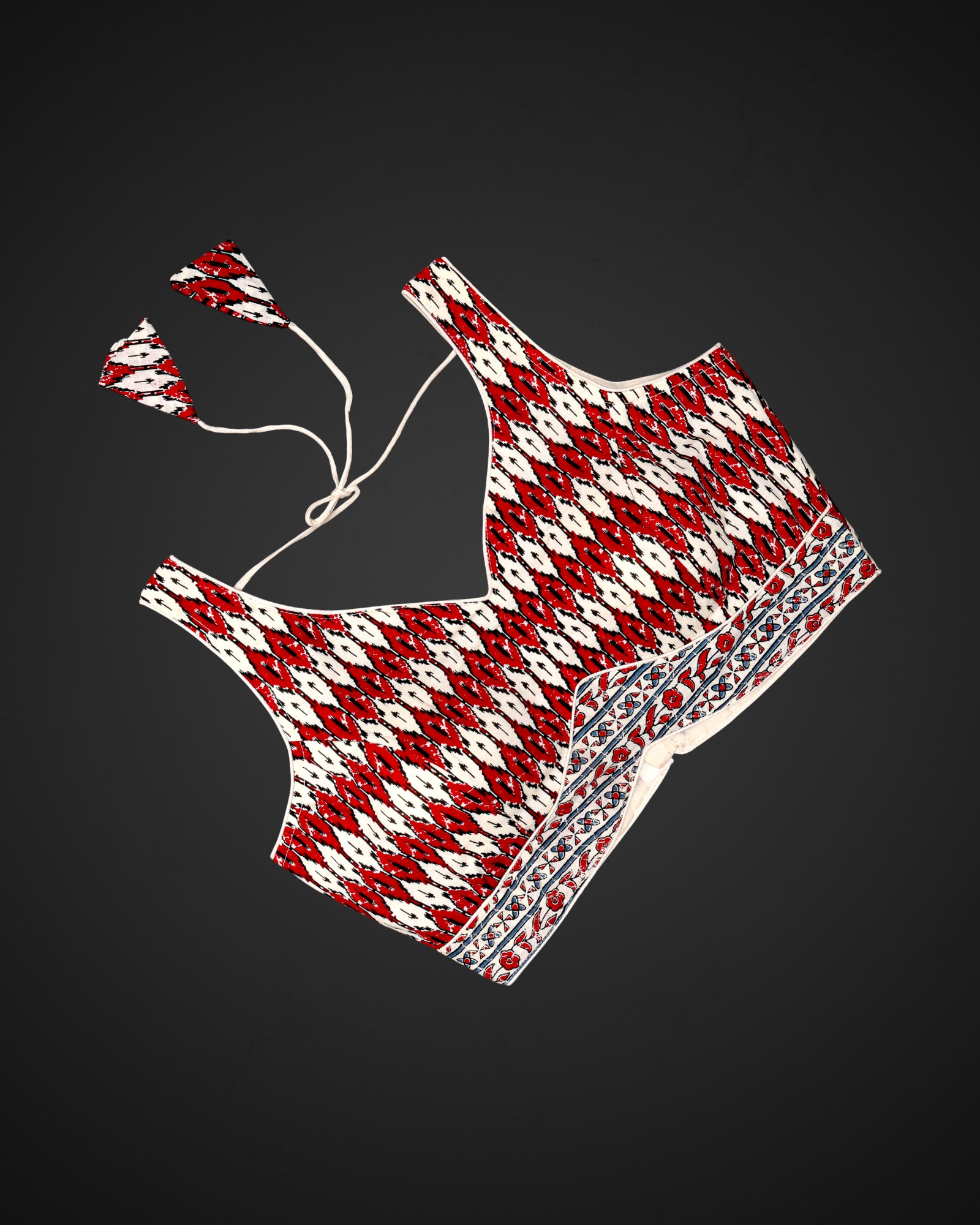 Ajrak Print Cotton V Neck Readymade Blouse