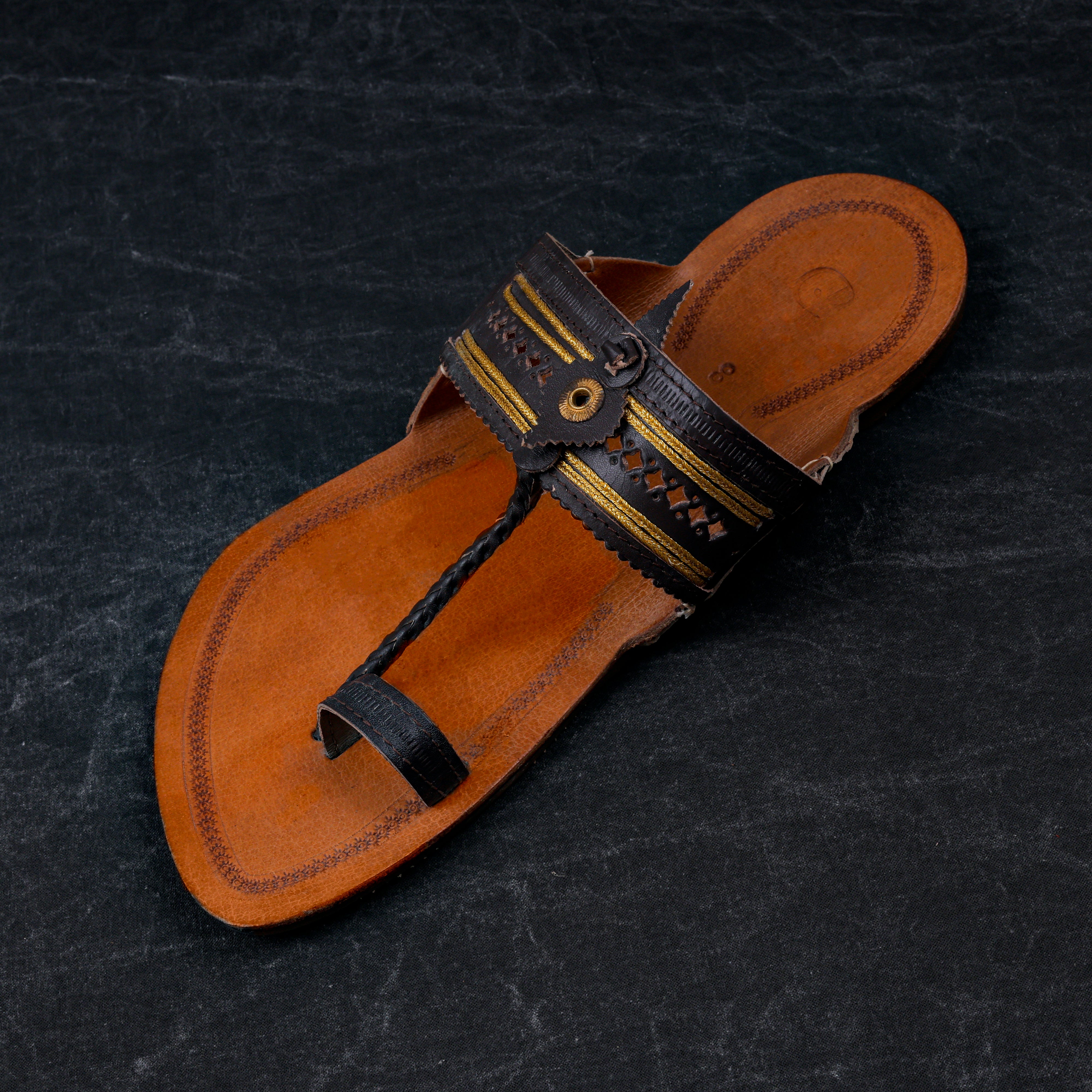 Two Tone Tan Traditional Kolhapuri Sandals