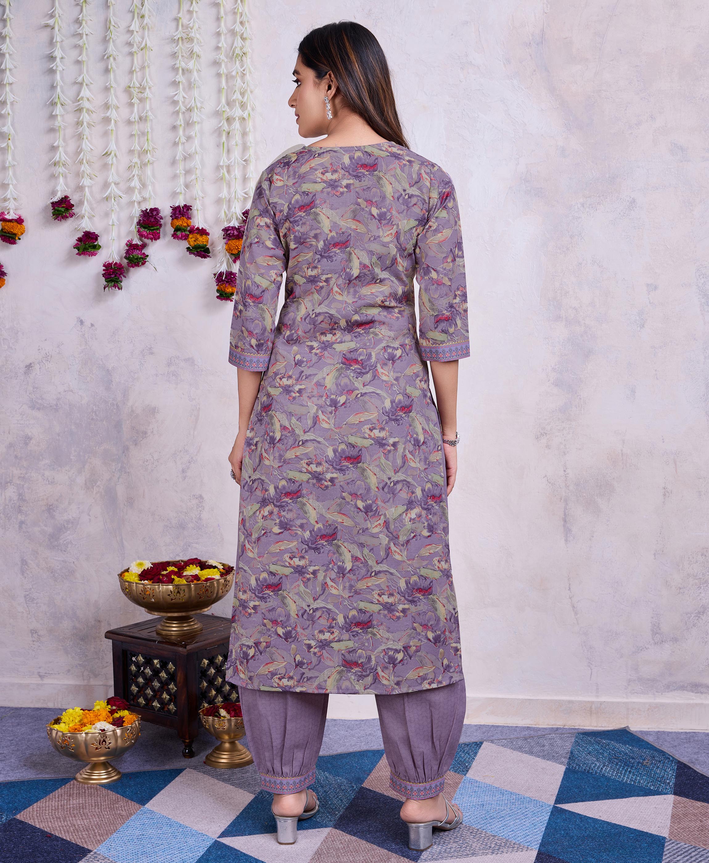 Lavender Cotton Embroidered Kurta