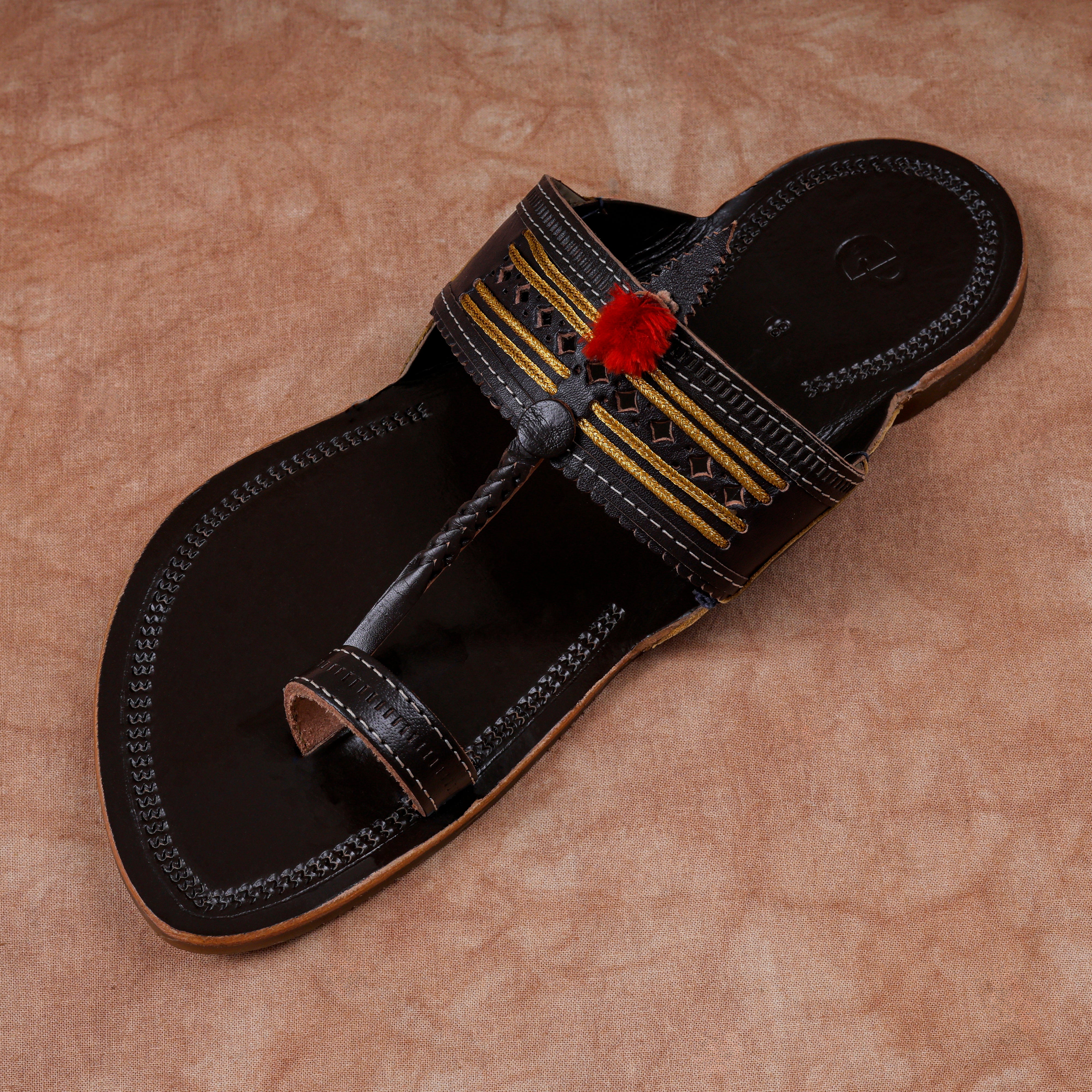 Glossy Dark Brown Leather Kolhapuri Sandals