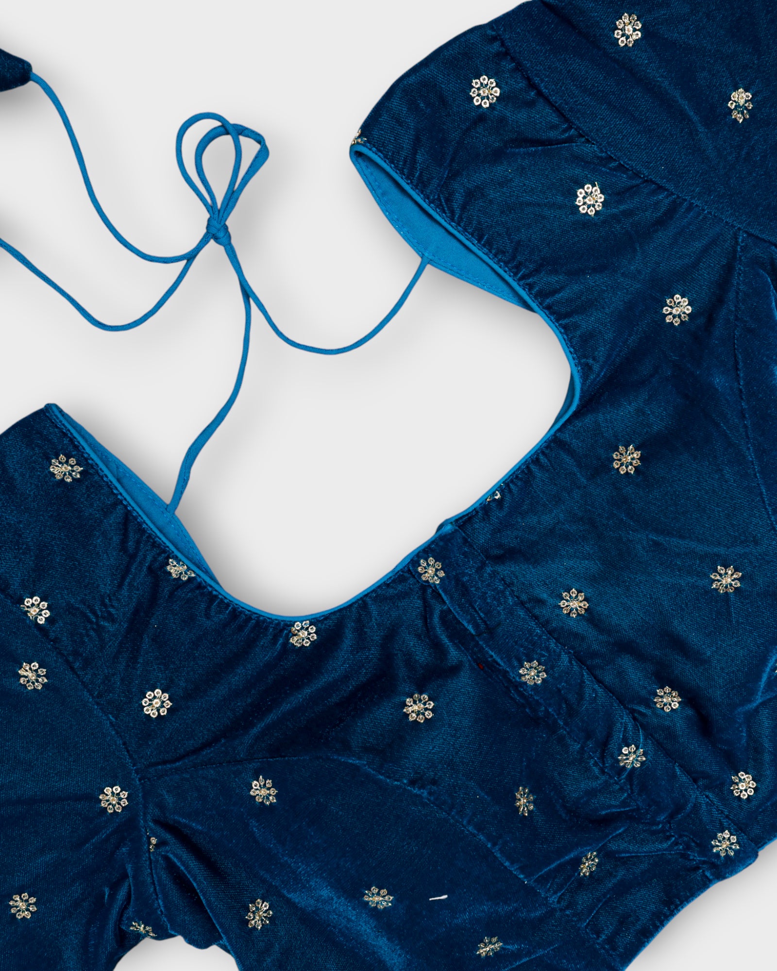 Velvet Deep Back Half Sleeve Blouse