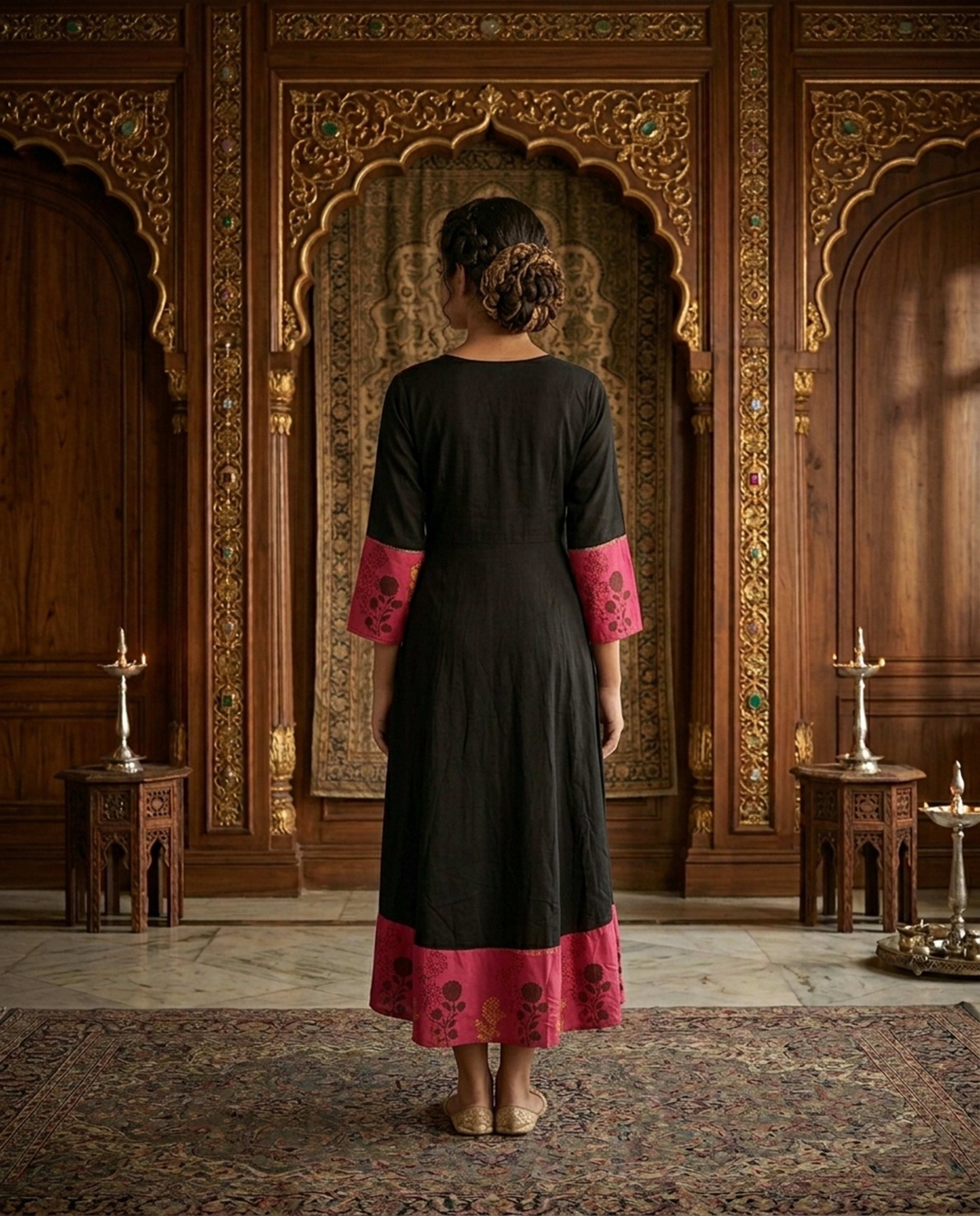 Black Cotton Ethnic Gown
