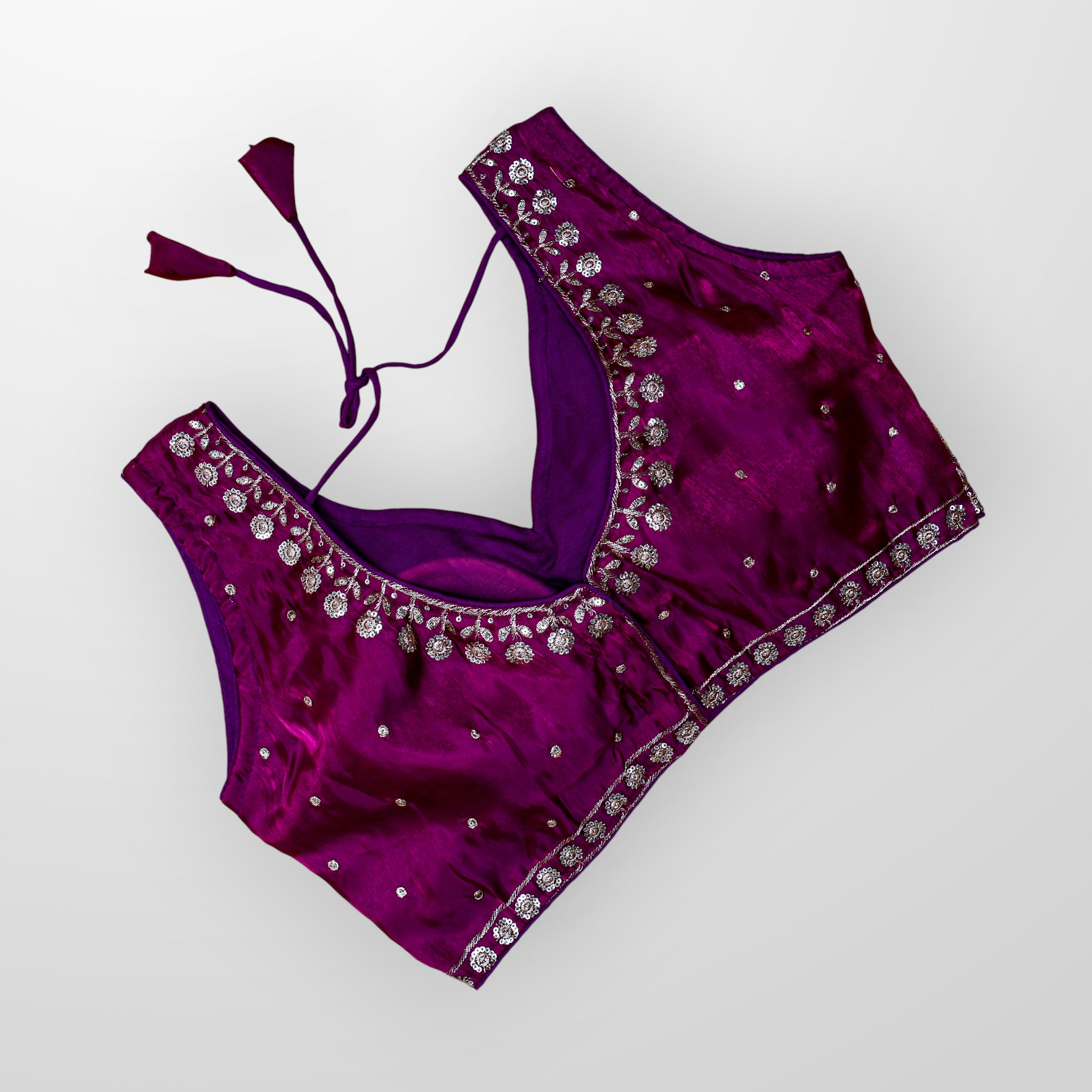 Silk Sequined Zari Leaf Embroidered Blouse