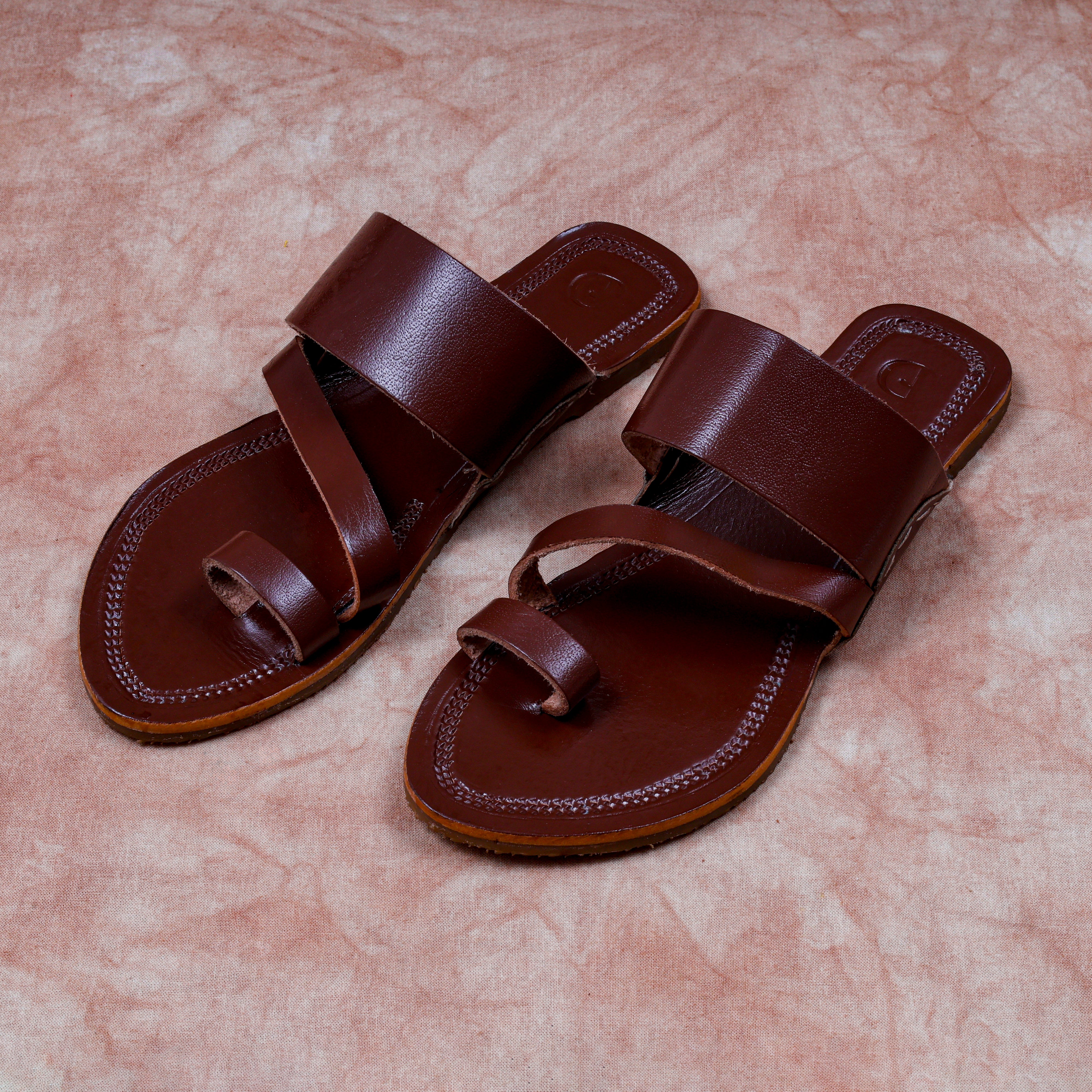 Brown Soft Leather Open Toe Flats