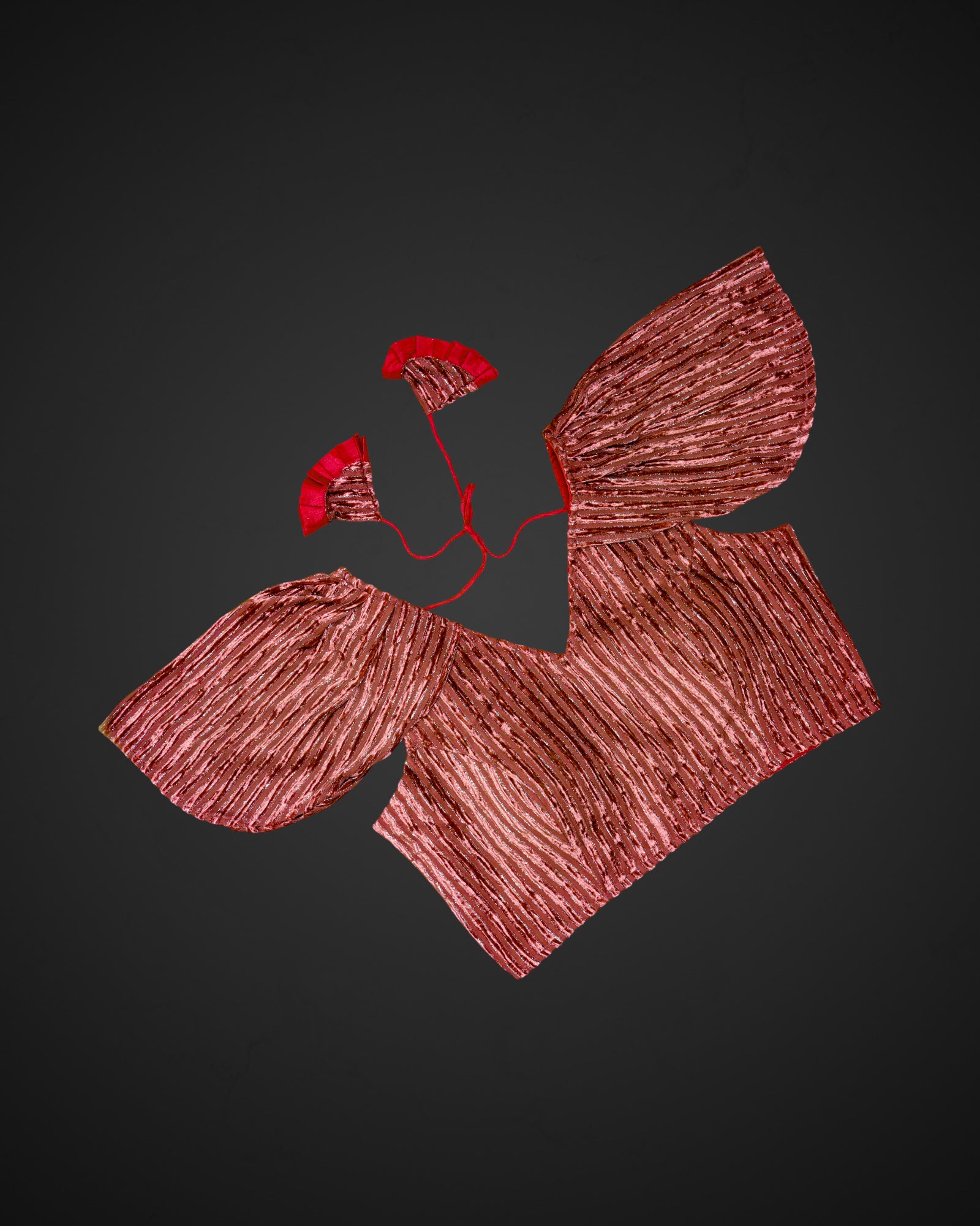 Velvet Ruffle Sleeve V Neck Readymade Blouse