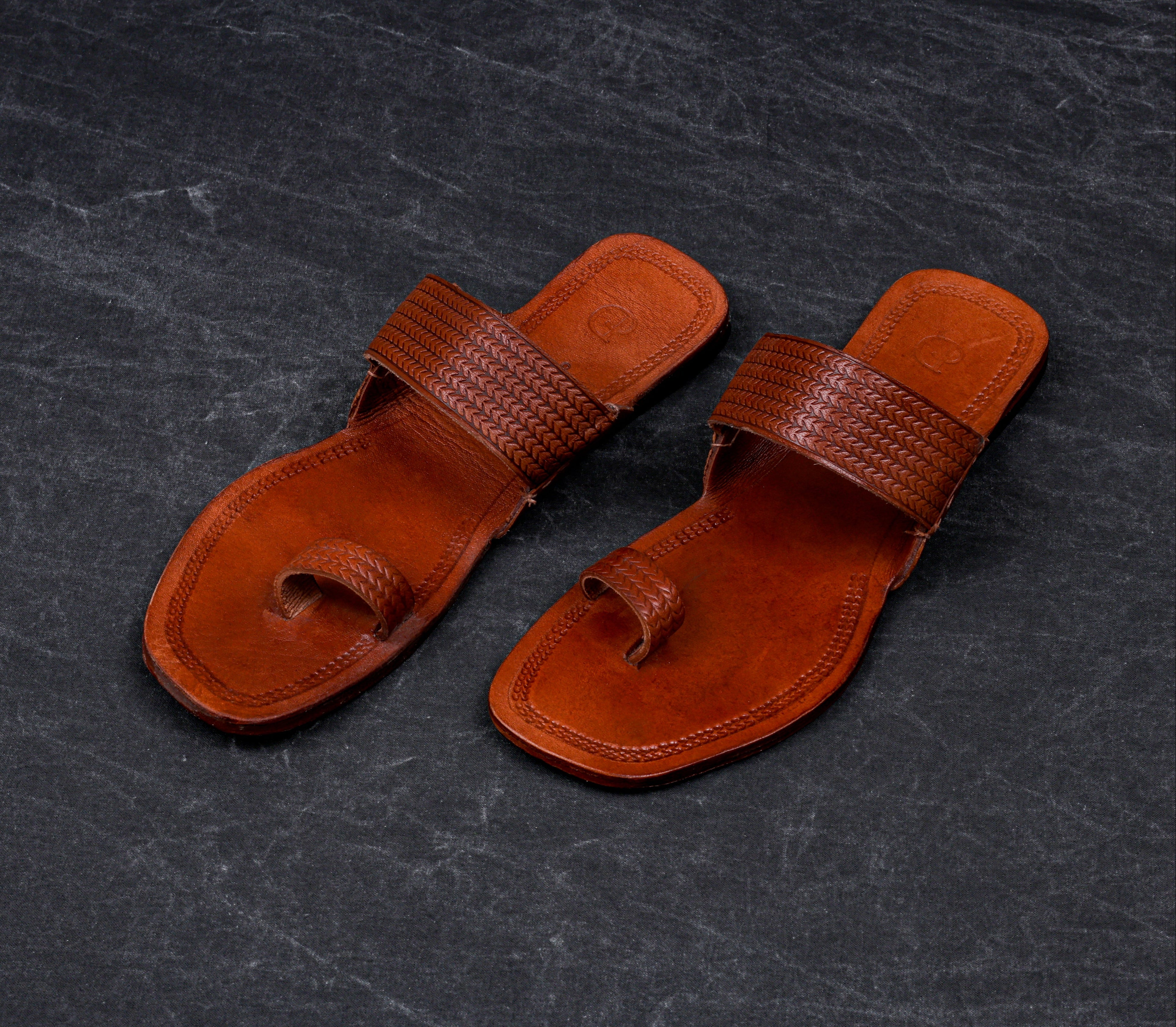 Tan Patent Kolhapuri Flats With Glossy Finish