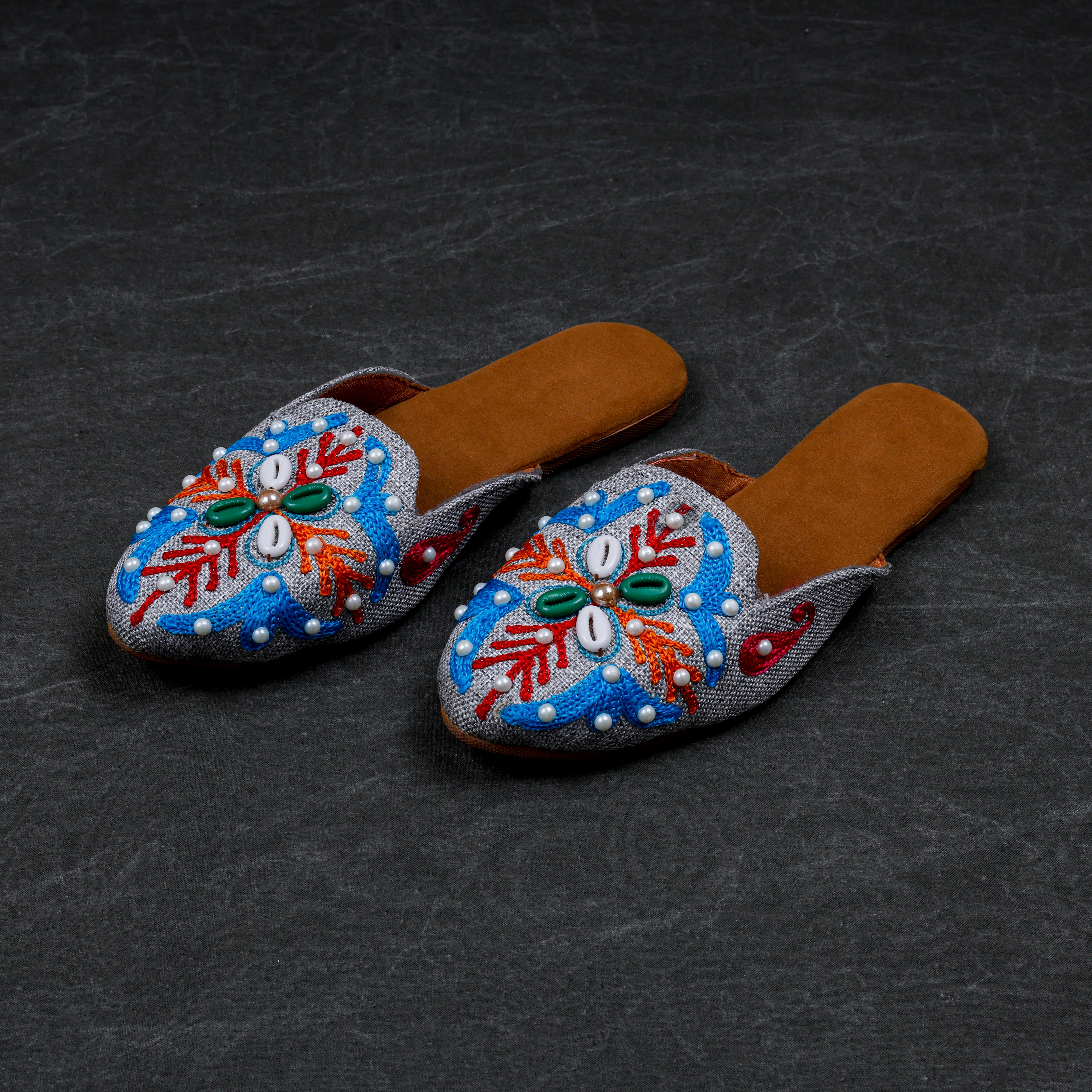Multicolor Artisan Jute Flat Slip On Mules
