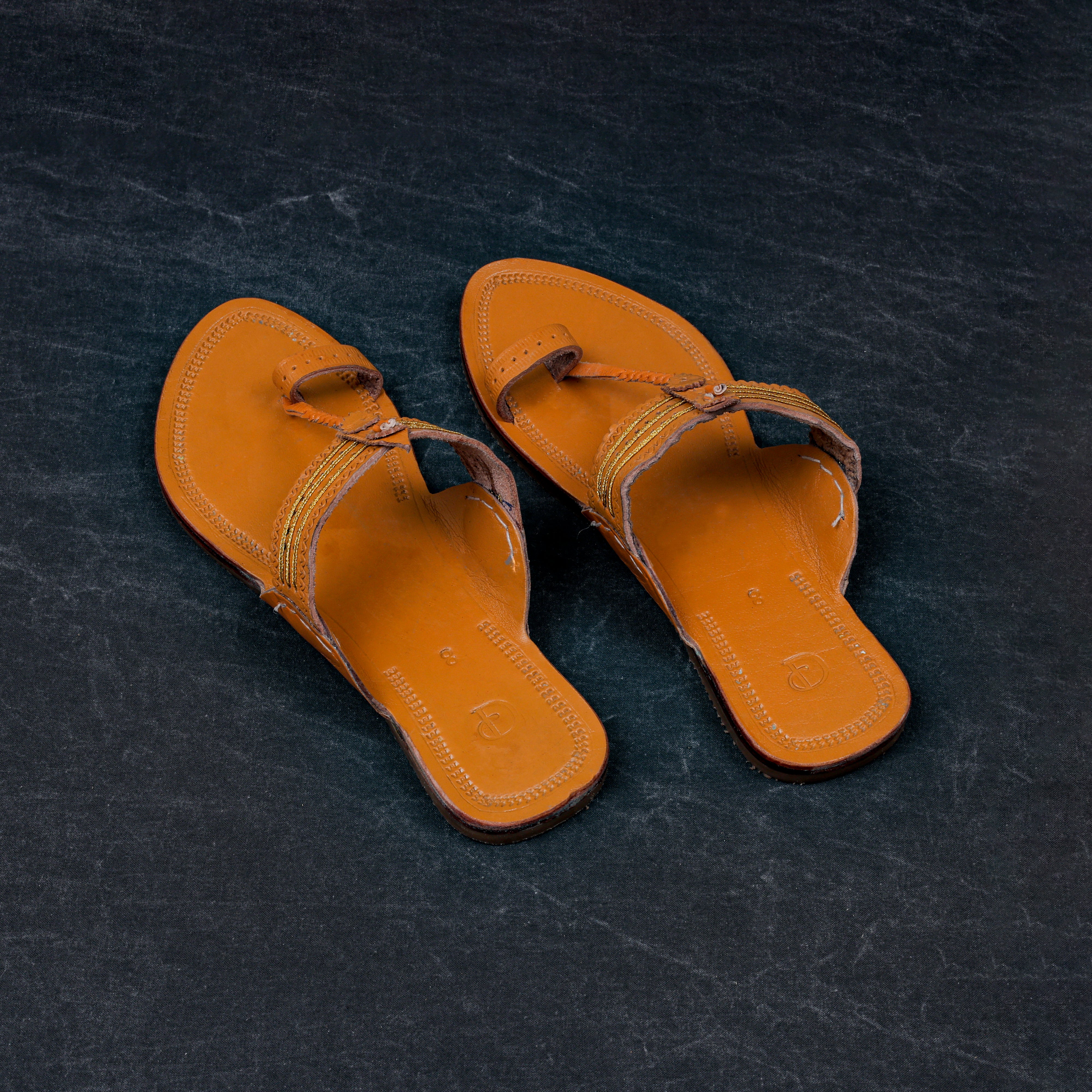 Brown Premium Leather Open Toe Ethnic Flats