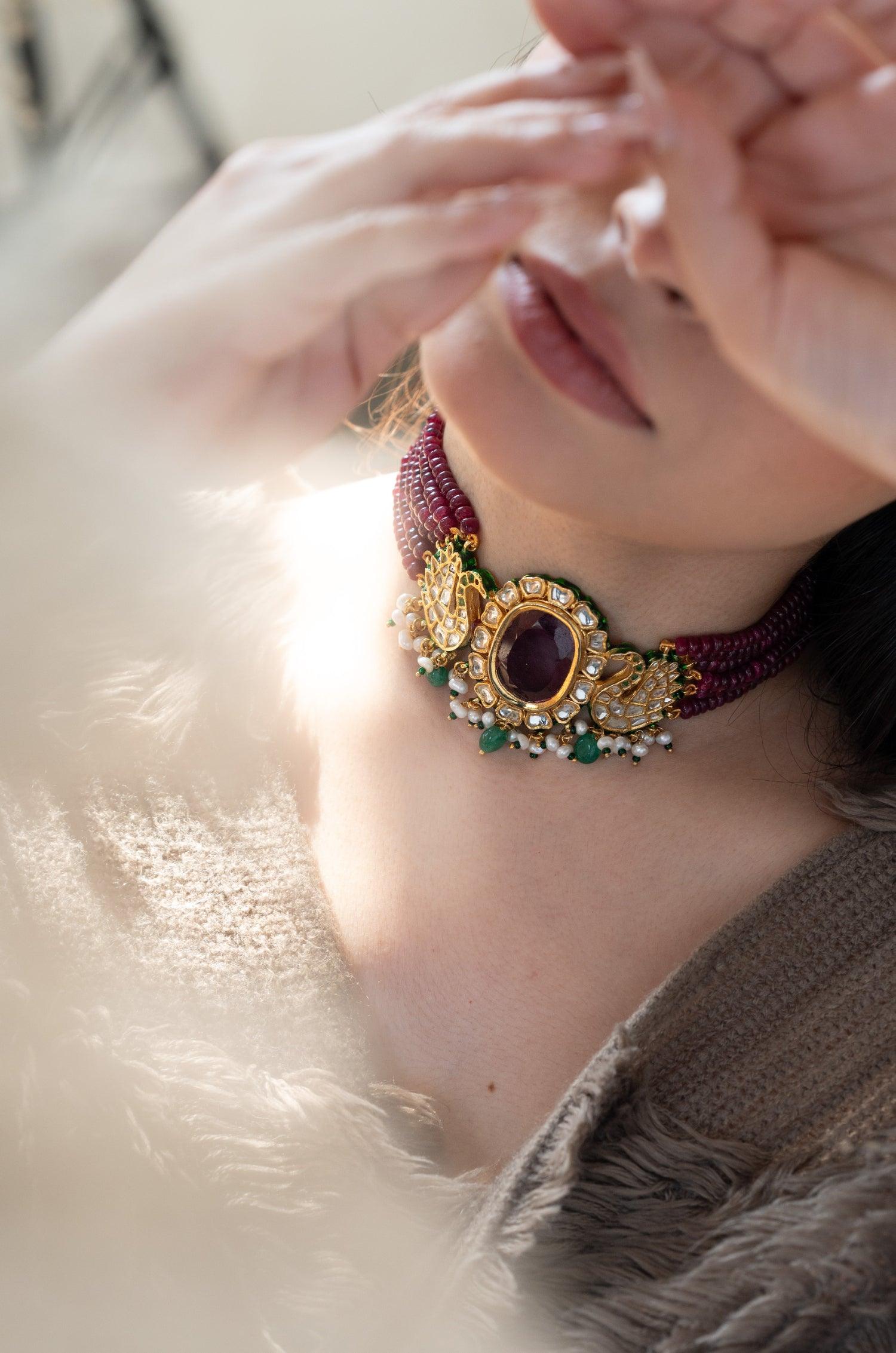 Crimson Kundan Choker Set - Dyulokha