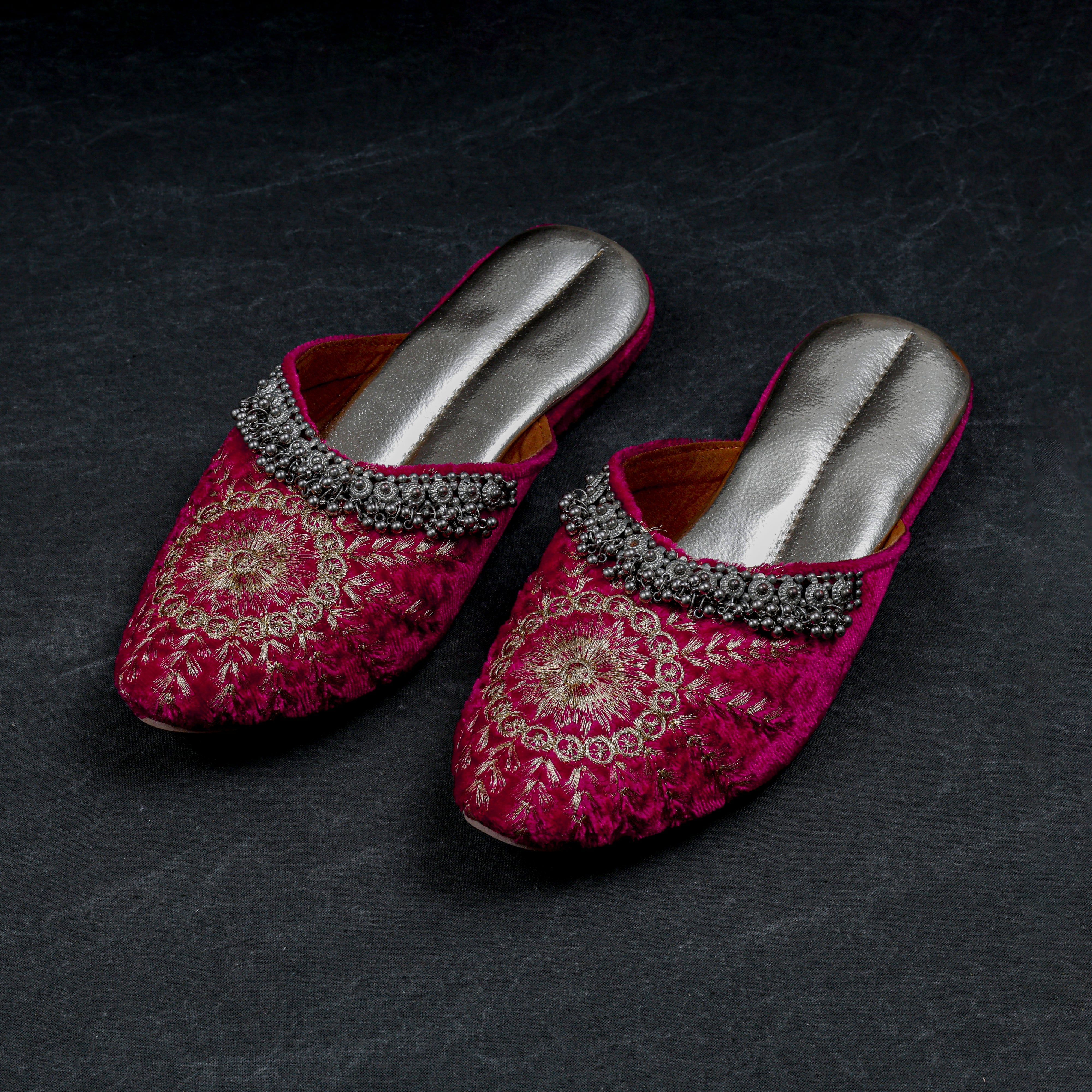 Rose Pink Velvet Two Tone Ethnic Mules