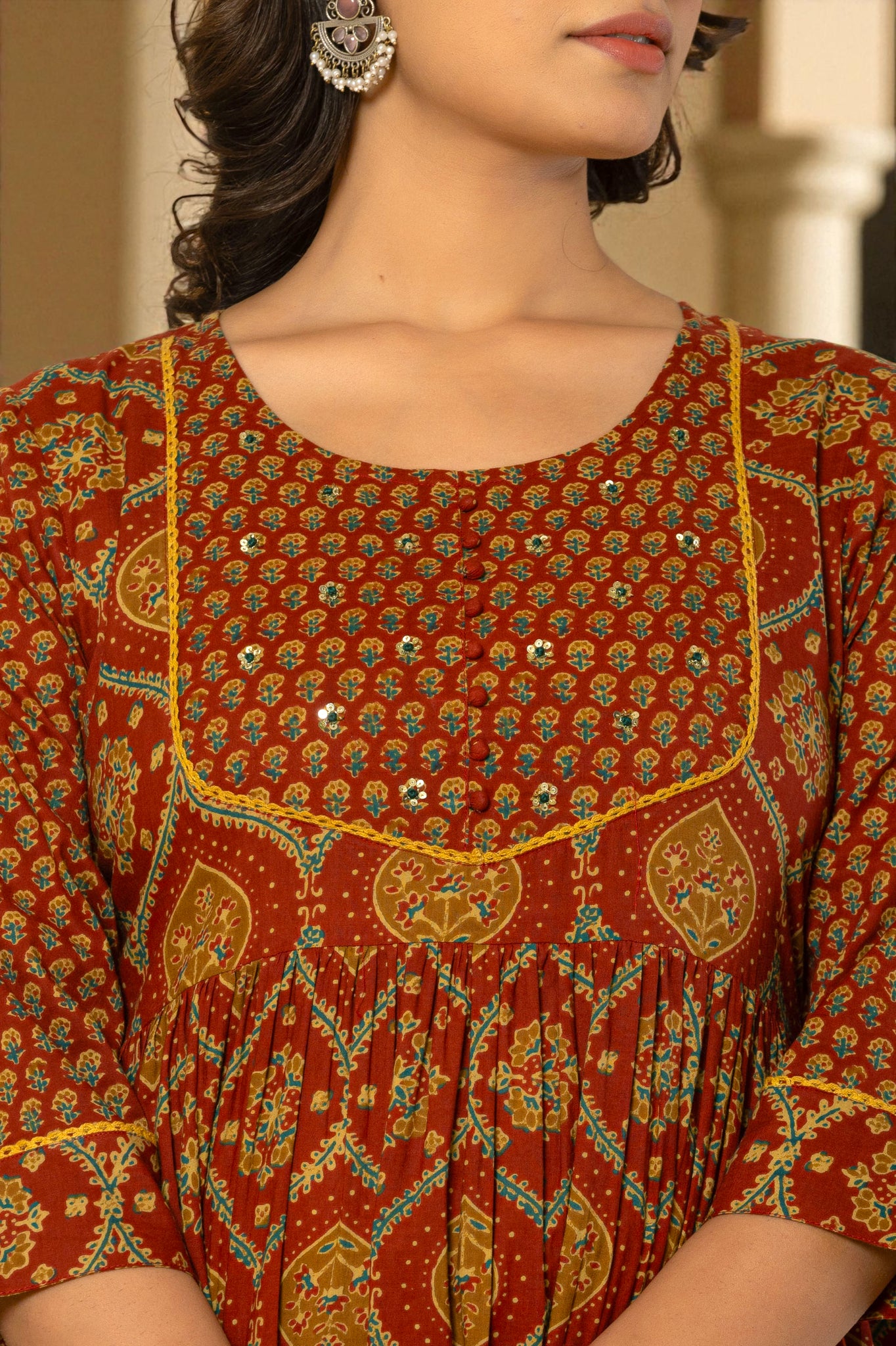Floral Yoke Kurta Set with Printed Dupatta