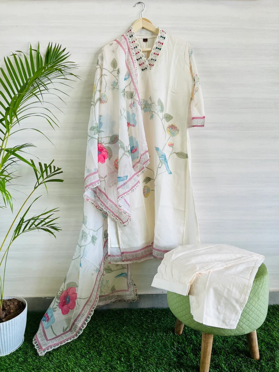 Beige Chanderi Silk Kurta Set
